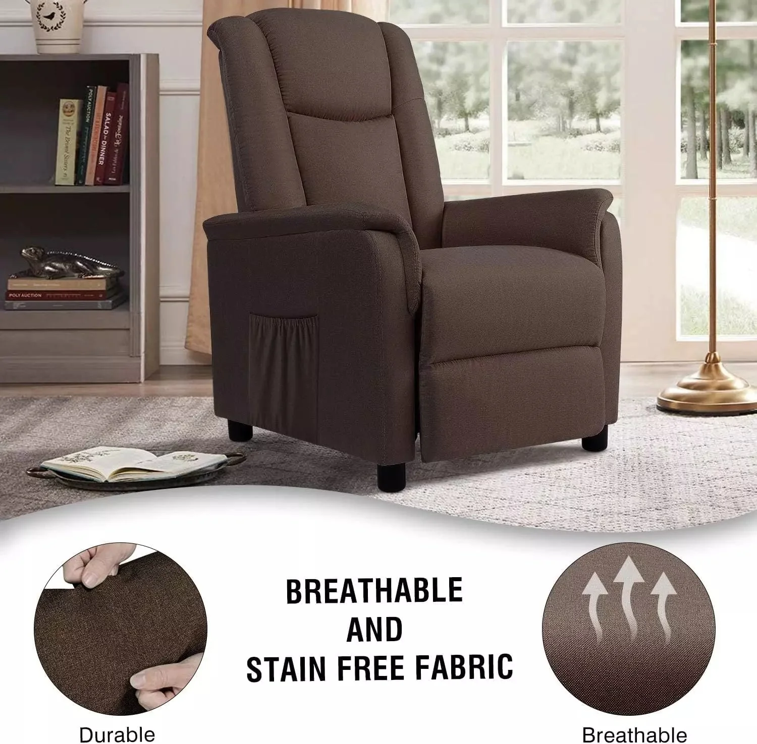 VITESSE Modern Fabric Recliner Chair, Home Theater Seating with Pocket, Lounge Recliner Sofa with Footrest and Backrest - Image 11