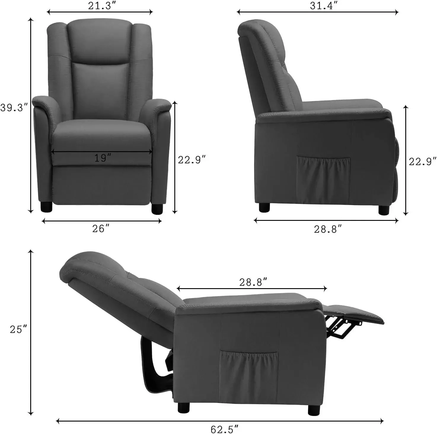 VITESSE Modern Fabric Recliner Chair, Home Theater Seating with Pocket, Lounge Recliner Sofa with Footrest and Backrest - Image 23