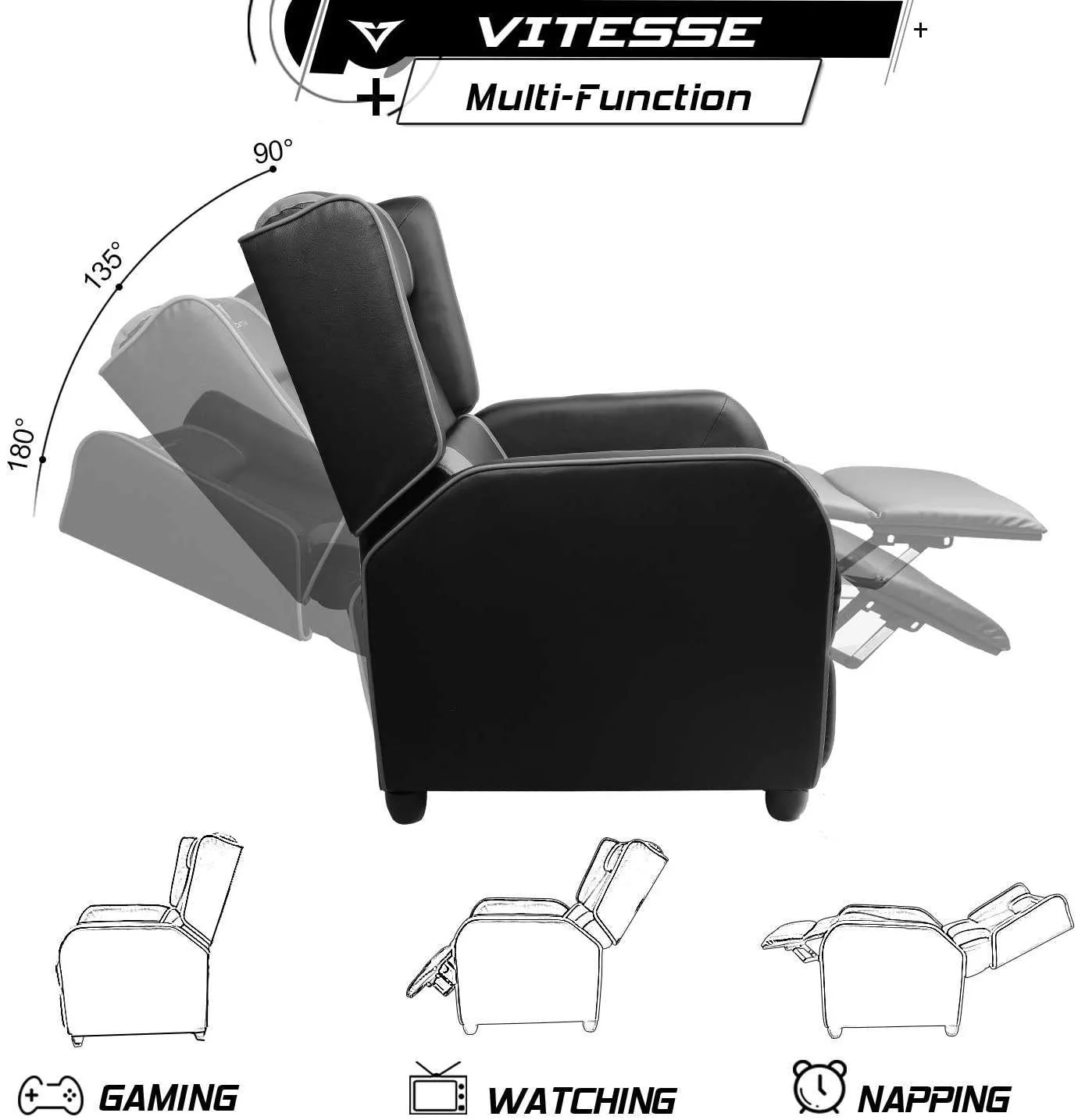 Vitesse Racing Style Single Gaming Recliner & Sofa, Theater Seat - Image 13