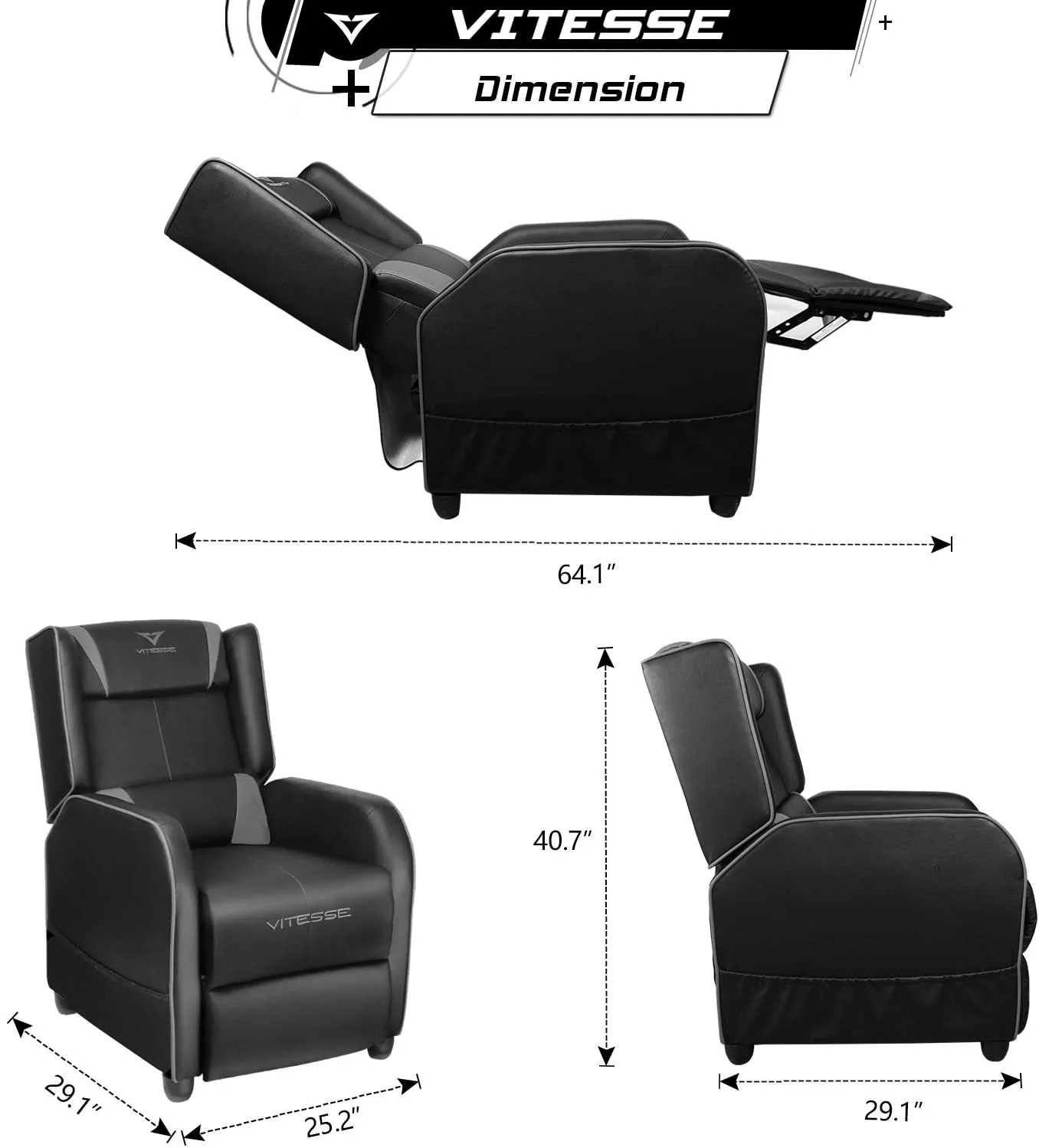 Vitesse Racing Style Single Gaming Recliner & Sofa, Theater Seat - Image 14