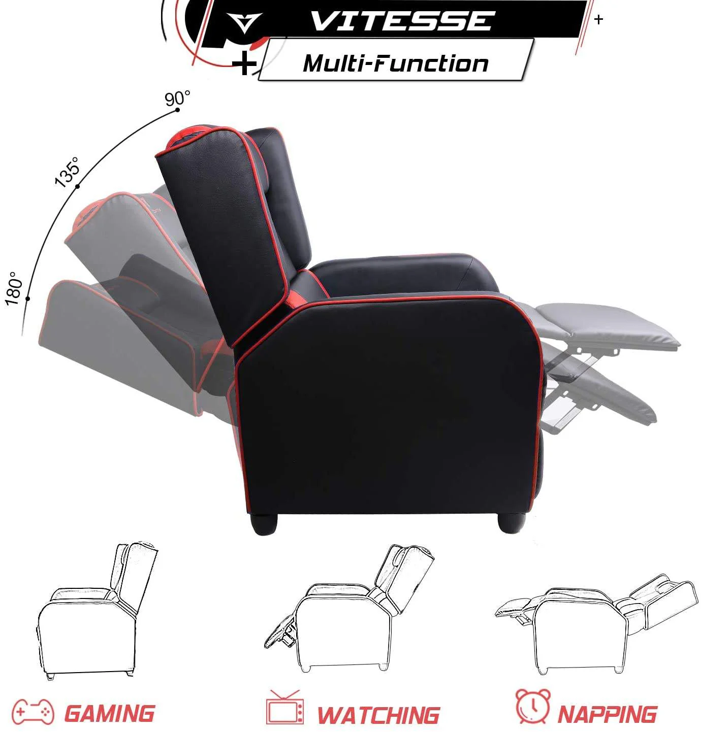 Vitesse Racing Style Single Gaming Recliner & Sofa, Theater Seat - Image 20