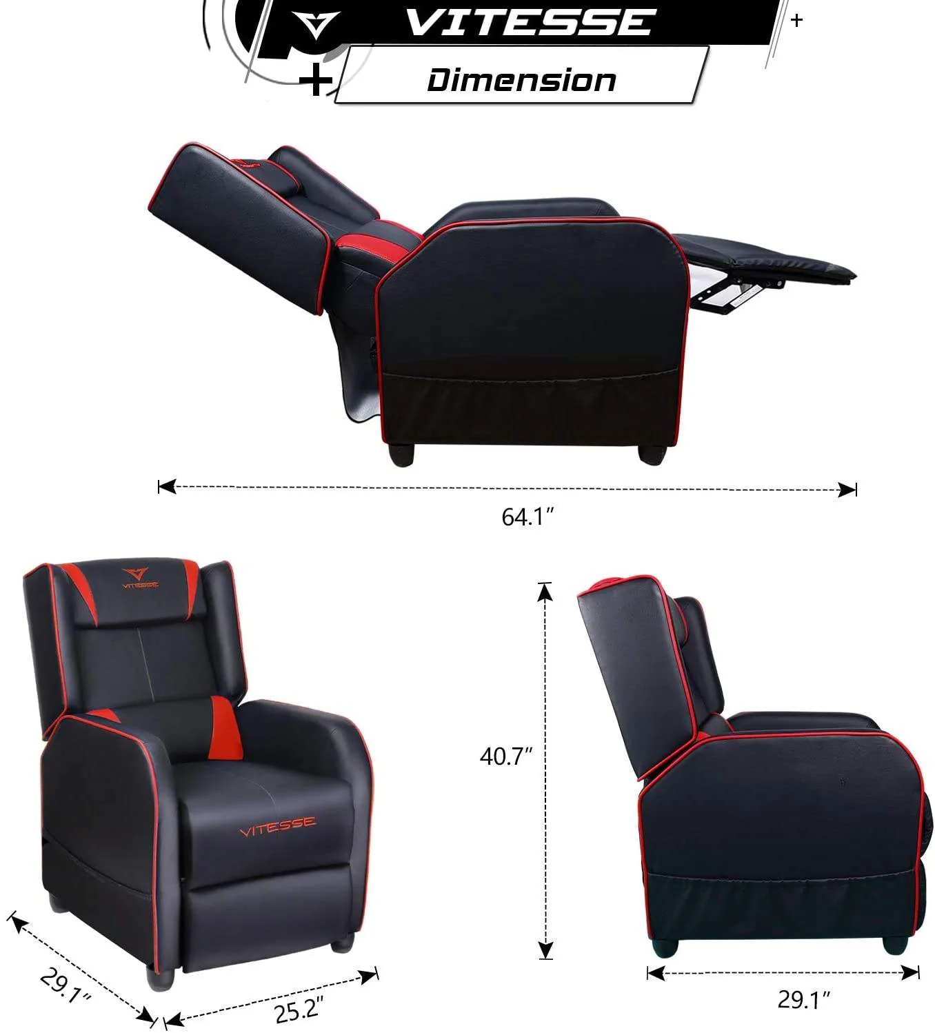 Vitesse Racing Style Single Gaming Recliner & Sofa, Theater Seat - Image 21