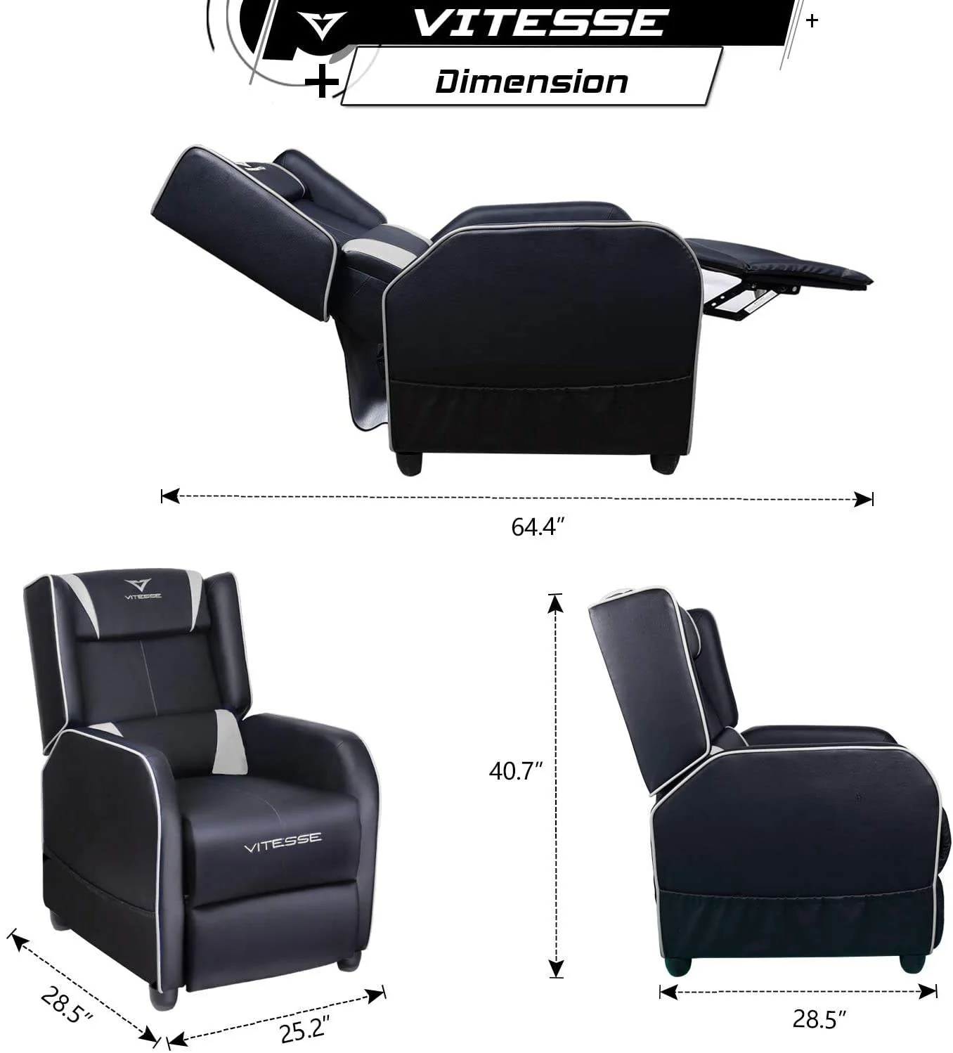Vitesse Racing Style Single Gaming Recliner & Sofa, Theater Seat - Image 28