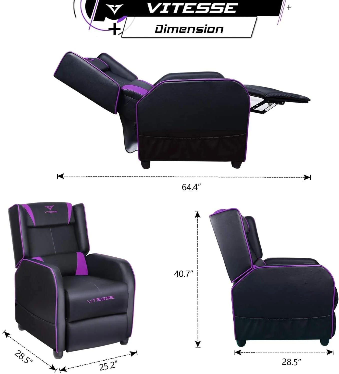 Vitesse Racing Style Single Gaming Recliner & Sofa, Theater Seat - Image 35