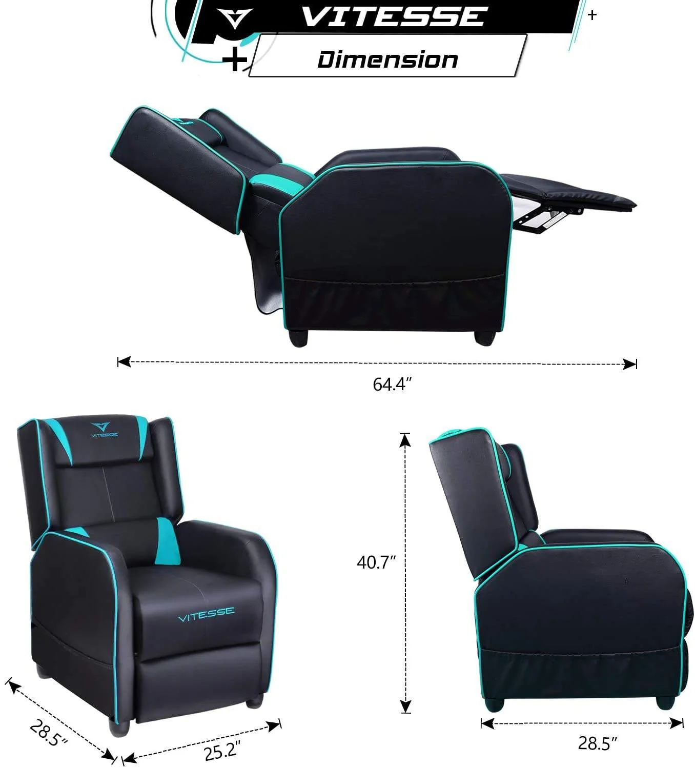 Vitesse Racing Style Single Gaming Recliner & Sofa, Theater Seat - Image 42