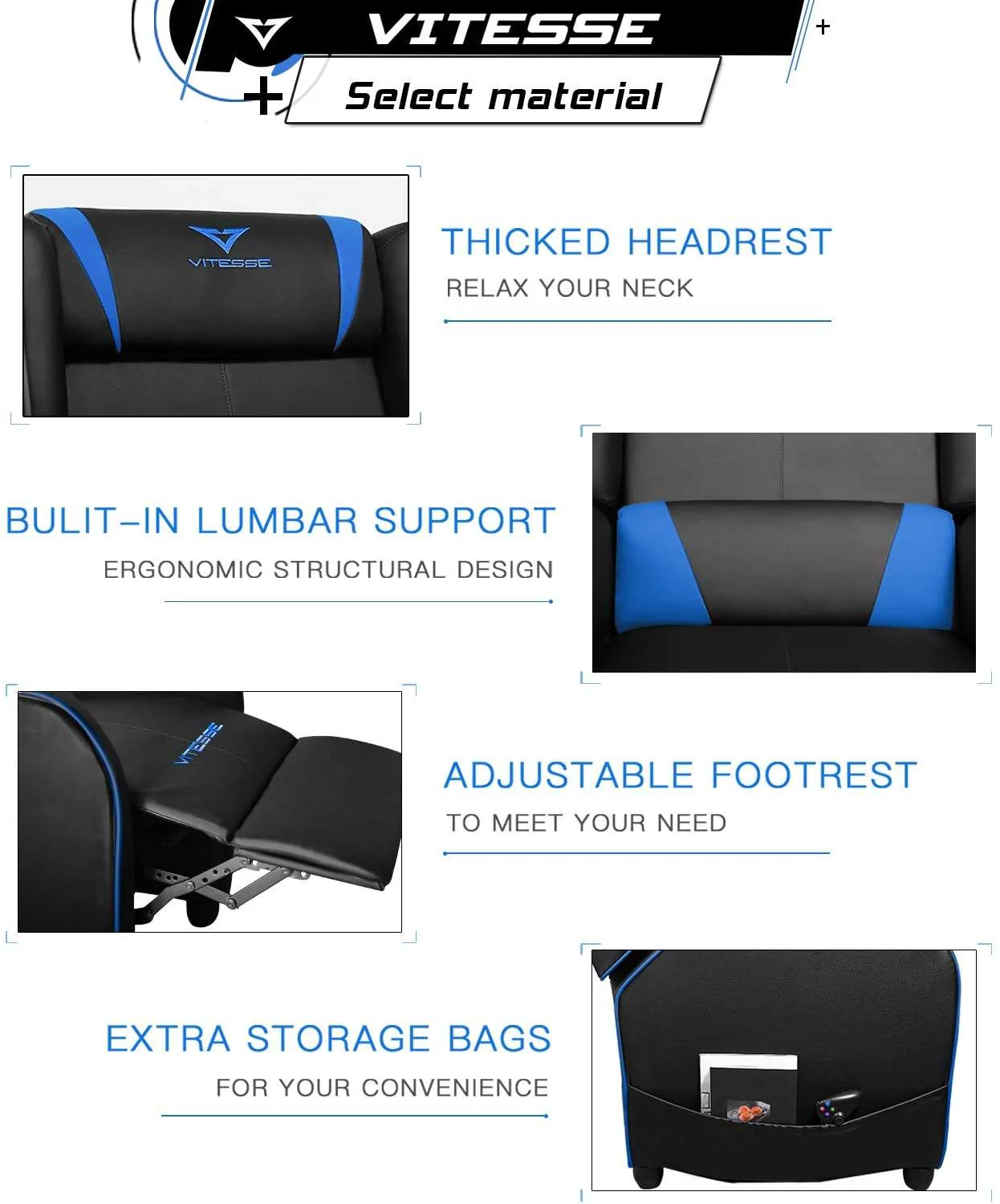 Vitesse Racing Style Single Gaming Recliner & Sofa, Theater Seat - Image 5
