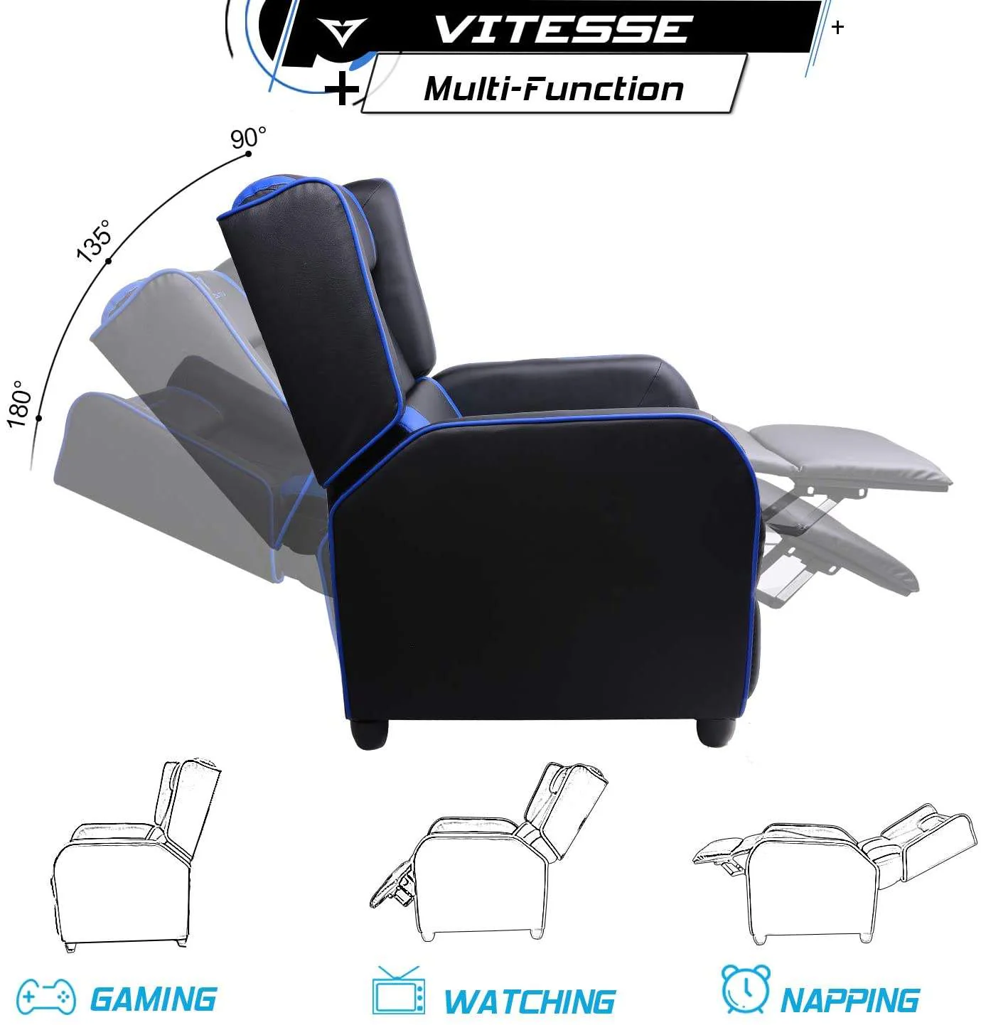 Vitesse Racing Style Single Gaming Recliner & Sofa, Theater Seat - Image 6