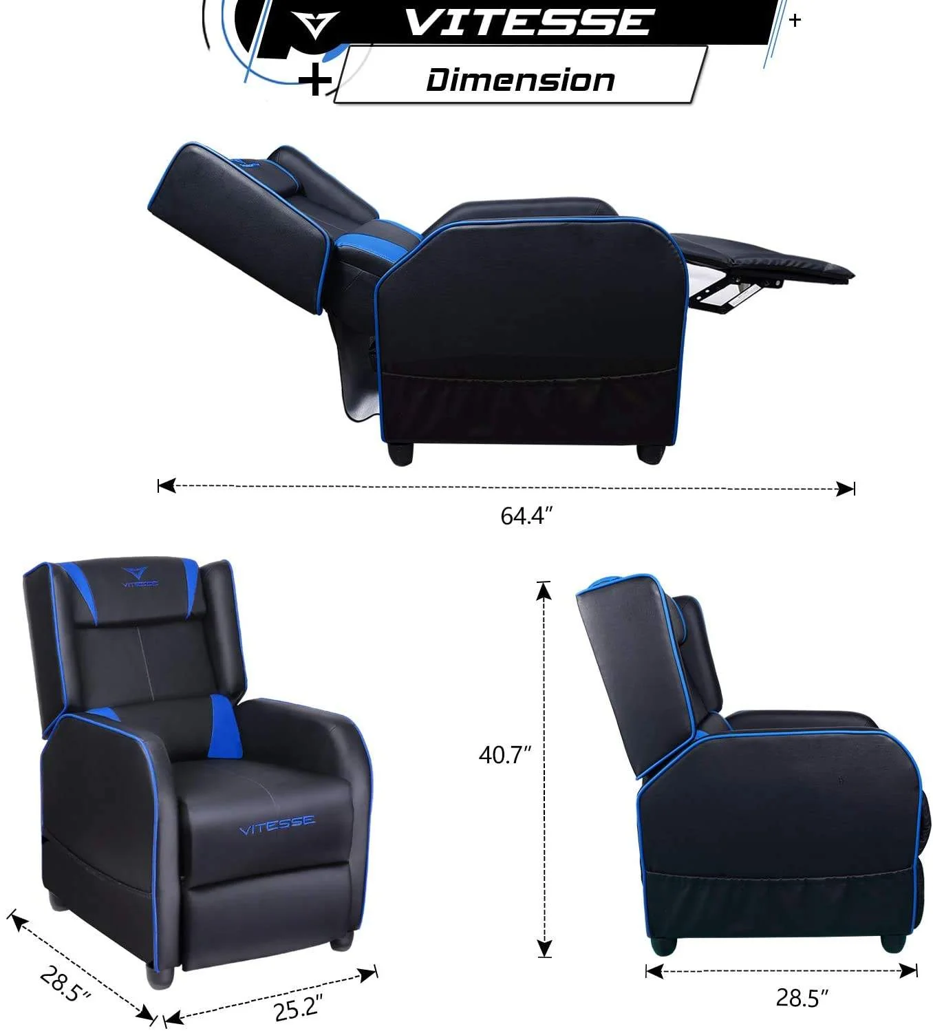 Vitesse Racing Style Single Gaming Recliner & Sofa, Theater Seat - Image 7