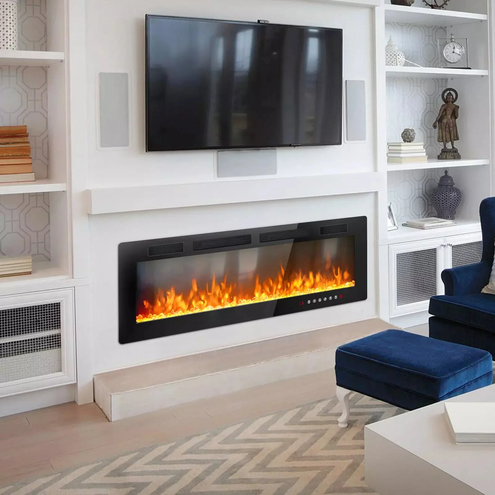 Vitesse Electric Fireplace Recessed and Wall Mounted Heater with Touch Screen Control Panel - Image 3