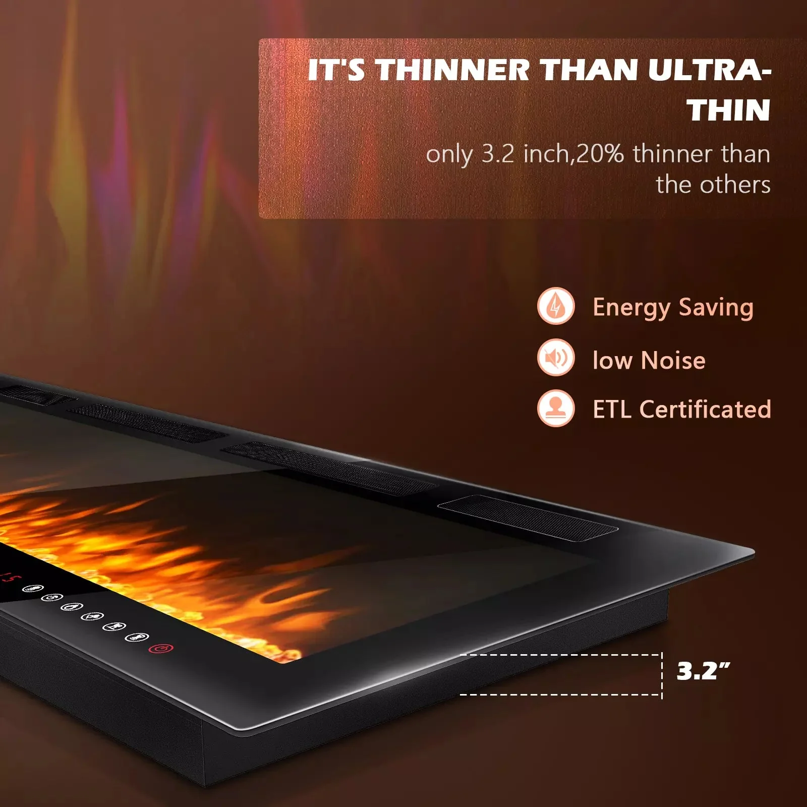 Vitesse Electric Fireplace Recessed and Wall Mounted Heater with Touch Screen Control Panel - Image 4