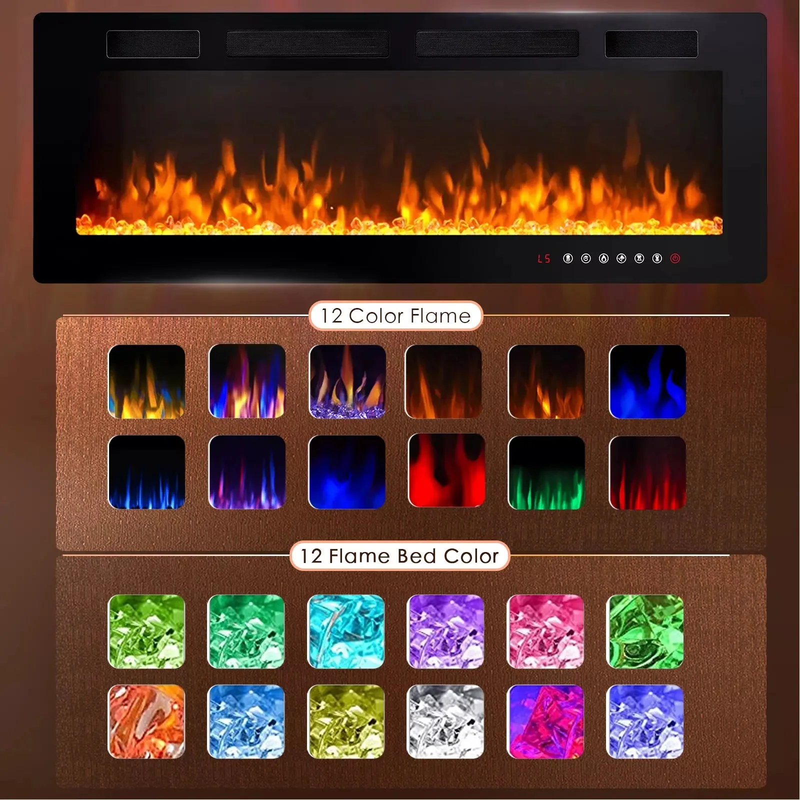 Vitesse Electric Fireplace Recessed and Wall Mounted Heater with Touch Screen Control Panel - Image 6