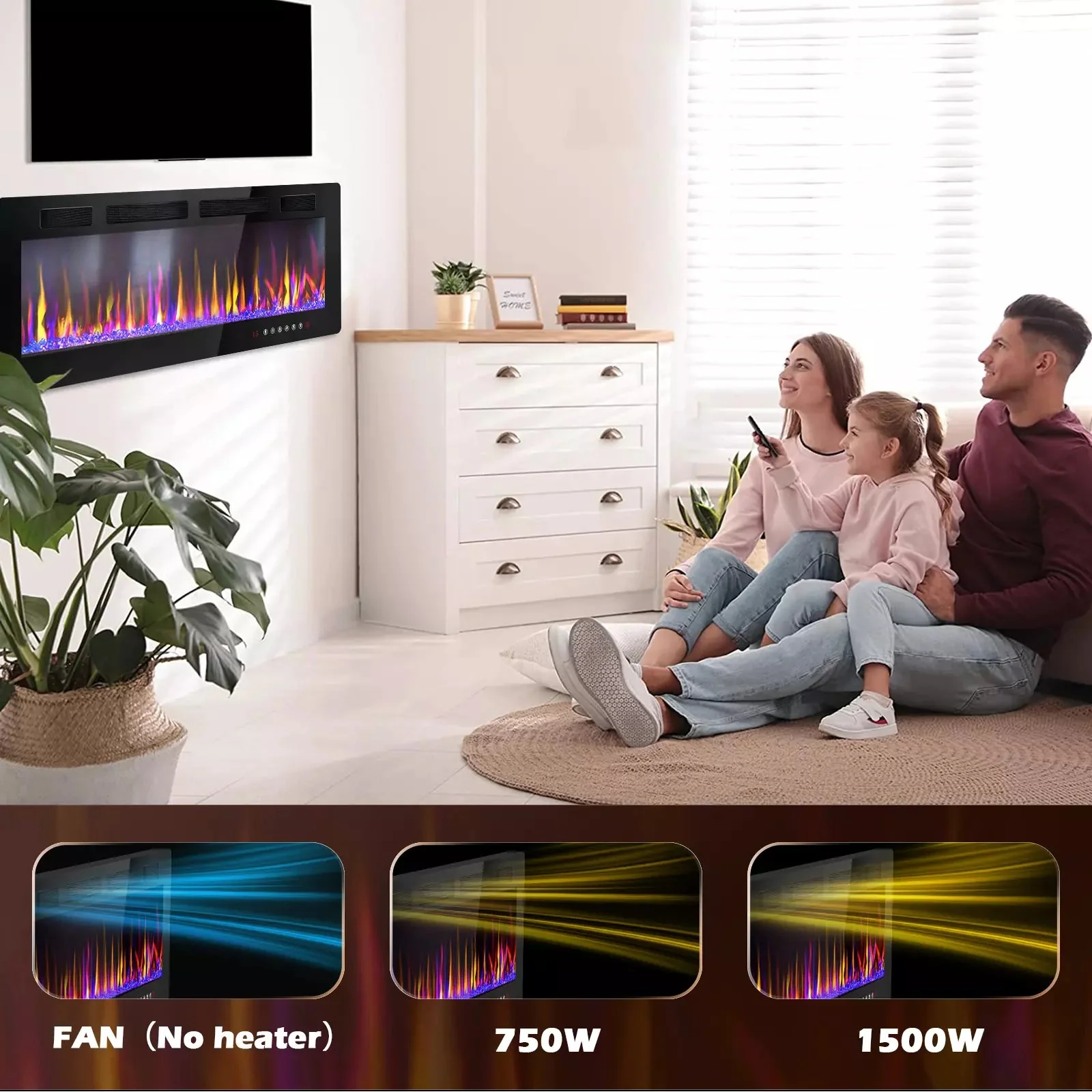 Vitesse Electric Fireplace Recessed and Wall Mounted Heater with Touch Screen Control Panel - Image 7
