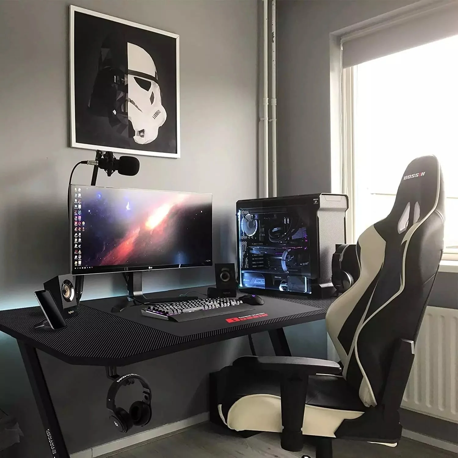 Vitesse Ergonomic Z-Shaped Gaming Desk with Mousepad and Handle Rack ZD01 - Image 10