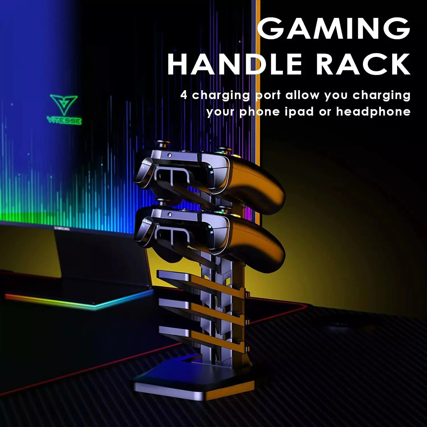Vitesse Ergonomic Z-Shaped Gaming Desk with Mousepad and Handle Rack ZD01 - Image 14