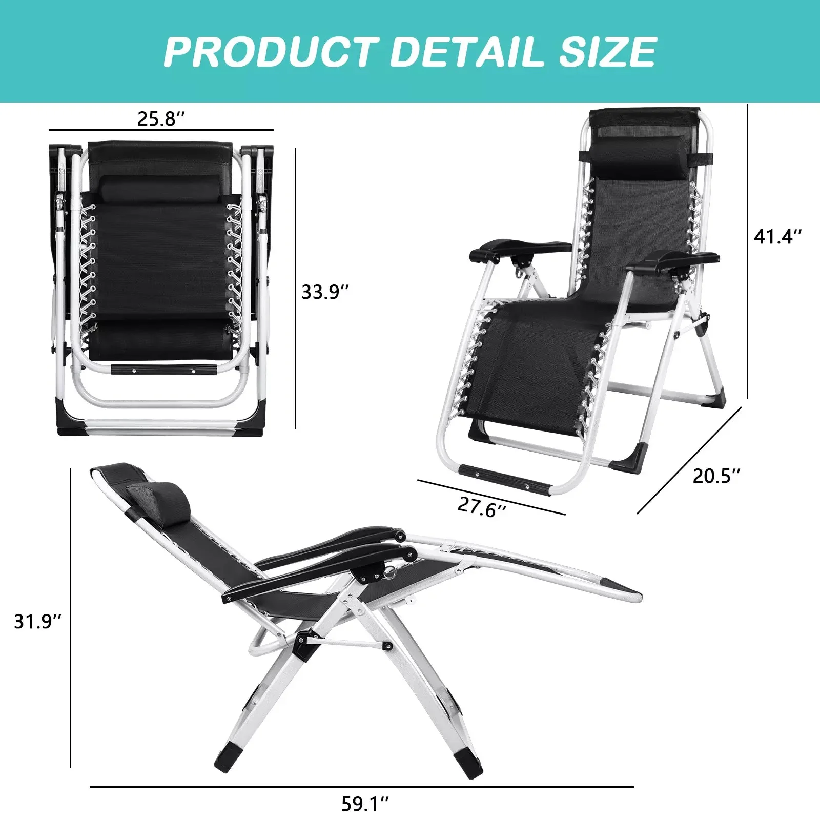 VITESSE Zero Gravity Chair,Adjustable Folding Reclining Lounge Chair - Image 3