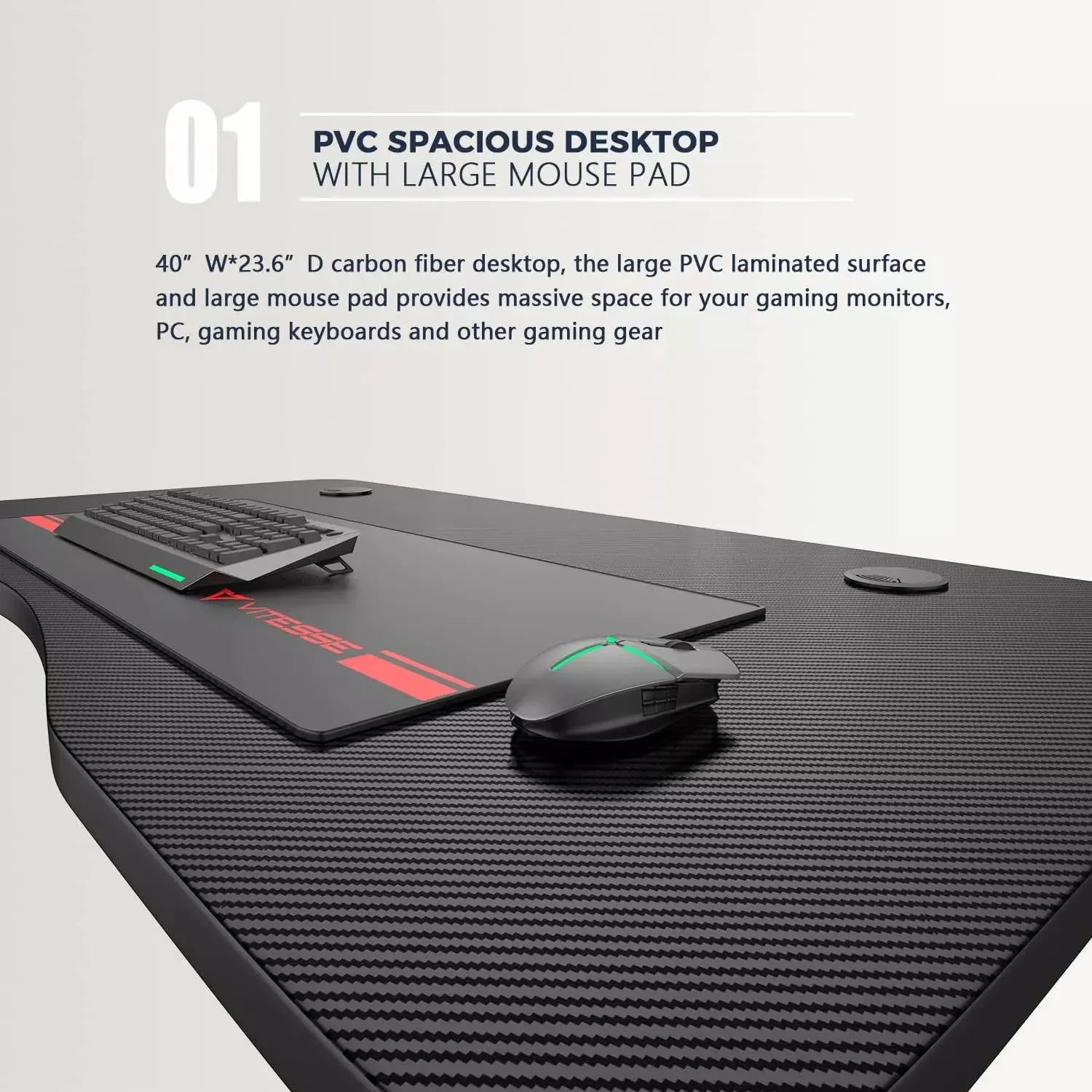 VITESSE Ergonomic Gaming Desk, Z Shaped Office PC Computer Desk with Full Desk Mouse Pad - Image 5