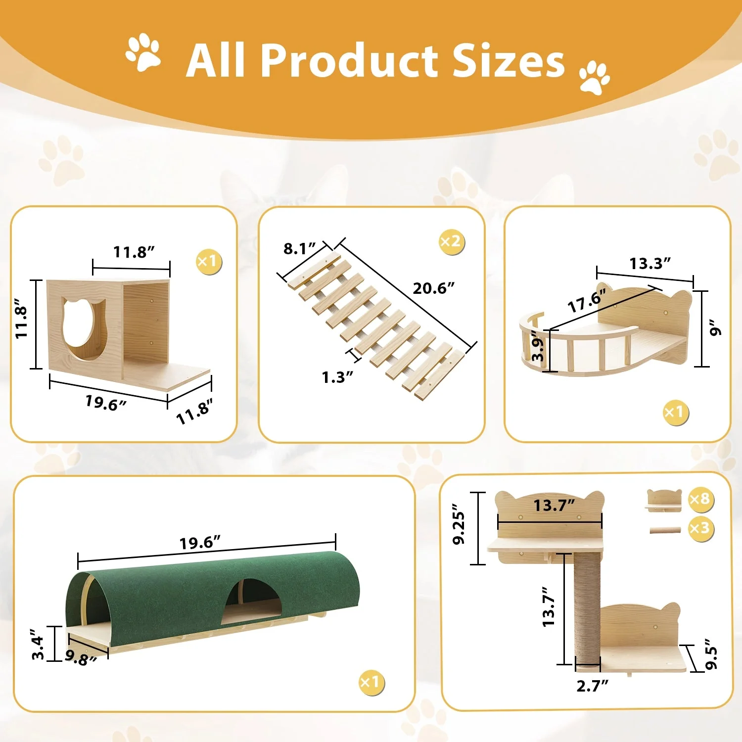 Waleaf 16 Piece Cat Wall Shelves for Indoor cats,Wall Mounted Cat Climber Set with House,Tunnel,Bridge,Steps,Scratcher,Bed - Image 11