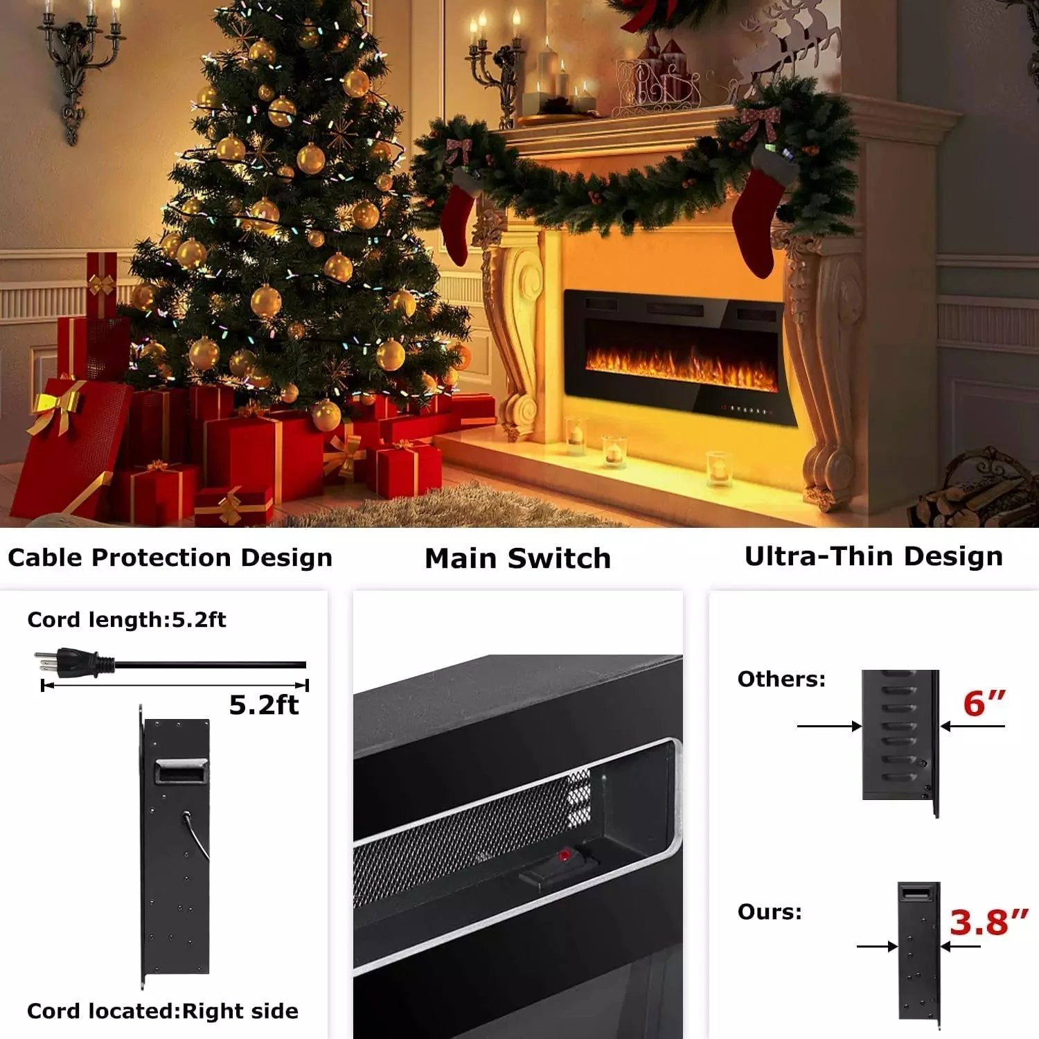 WALEAF No.1 Ultra-Thin Wall Mounted & Recessed Electric Fireplace, 30 inch - Image 3