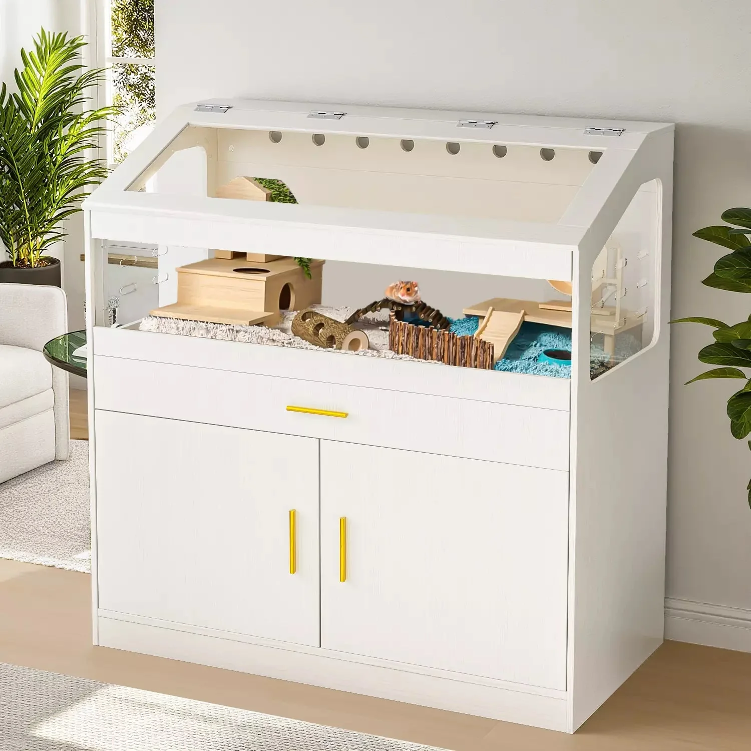 Waleaf 39 inch Hamster Cage with Acrylic Panels & Storage Shelf, Openable Top Habitats for All Your Small Pets（39.4" x19.7"x 40.4"）