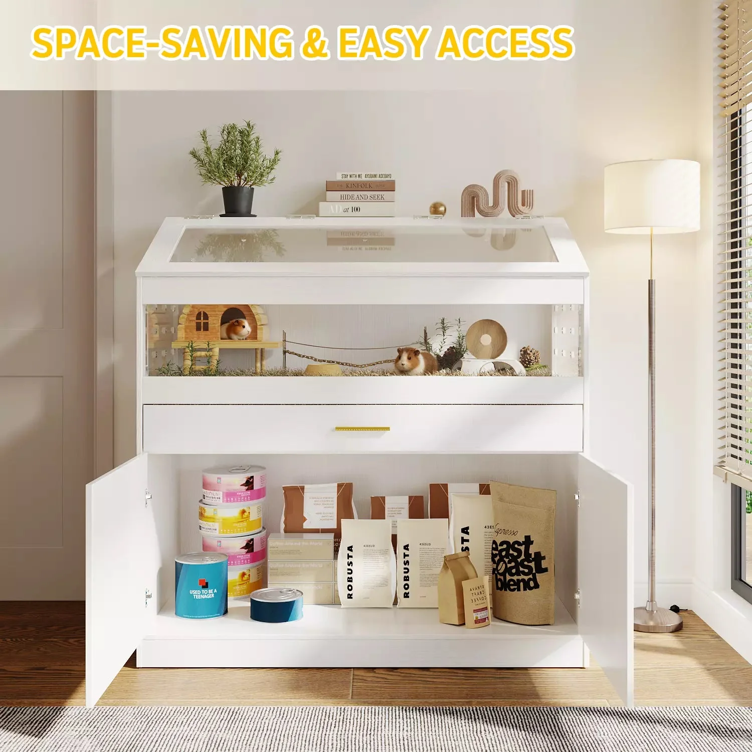 Waleaf 39 inch Hamster Cage with Acrylic Panels & Storage Shelf, Openable Top Habitats for All Your Small Pets（39.4" x19.7"x 40.4"） - Image 5