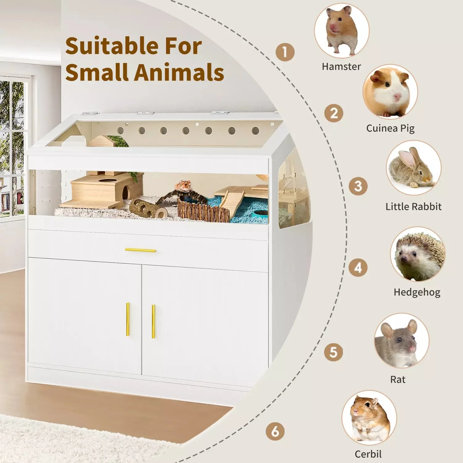 Waleaf 39 inch Hamster Cage with Acrylic Panels & Storage Shelf, Openable Top Habitats for All Your Small Pets（39.4" x19.7"x 40.4"） - Image 6