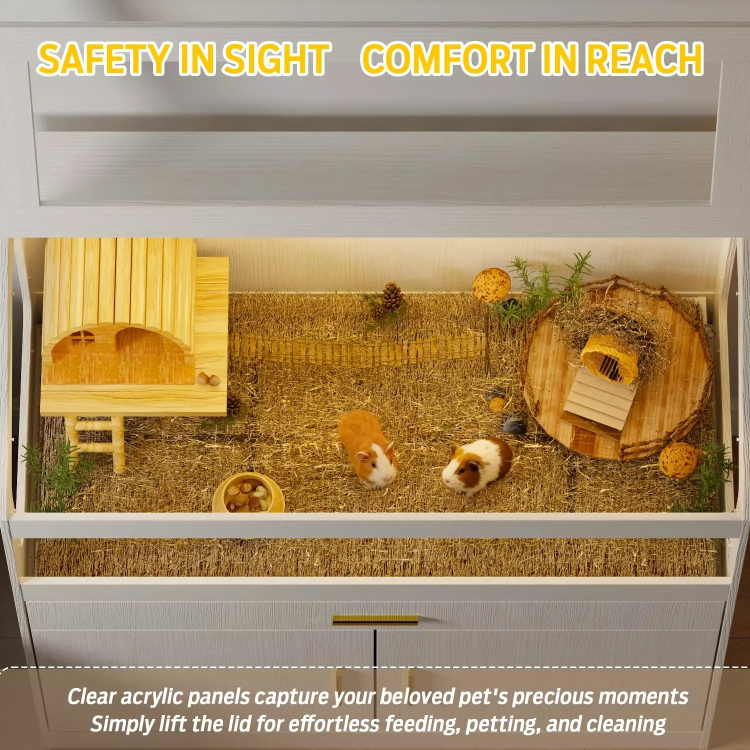 Waleaf 39 inch Hamster Cage with Acrylic Panels & Storage Shelf, Openable Top Habitats for All Your Small Pets（39.4" x19.7"x 40.4"） - Image 9
