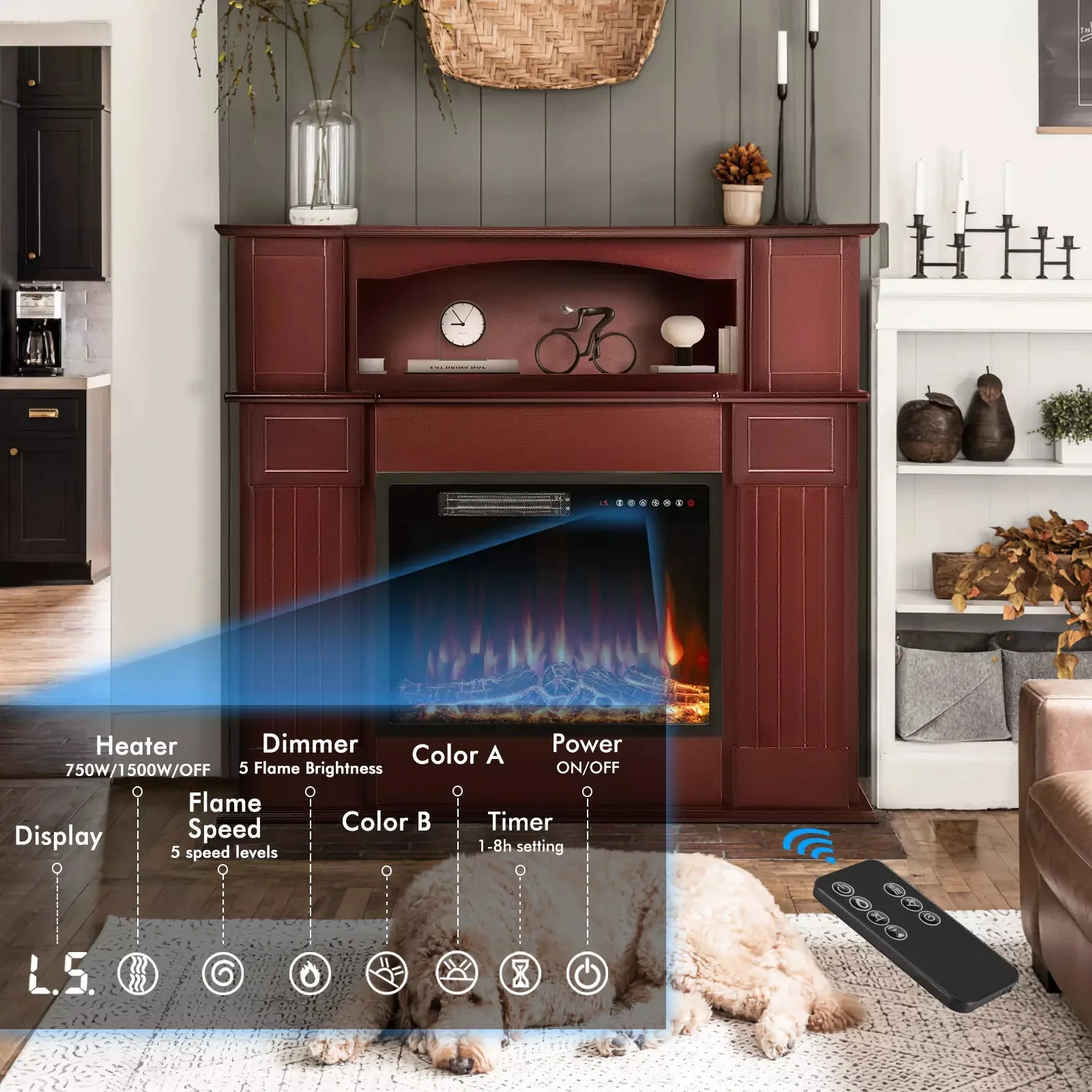 Waleaf 43" Electric Fireplace with Mantel, 23 inch Electric Fireplace Insert - Image 10