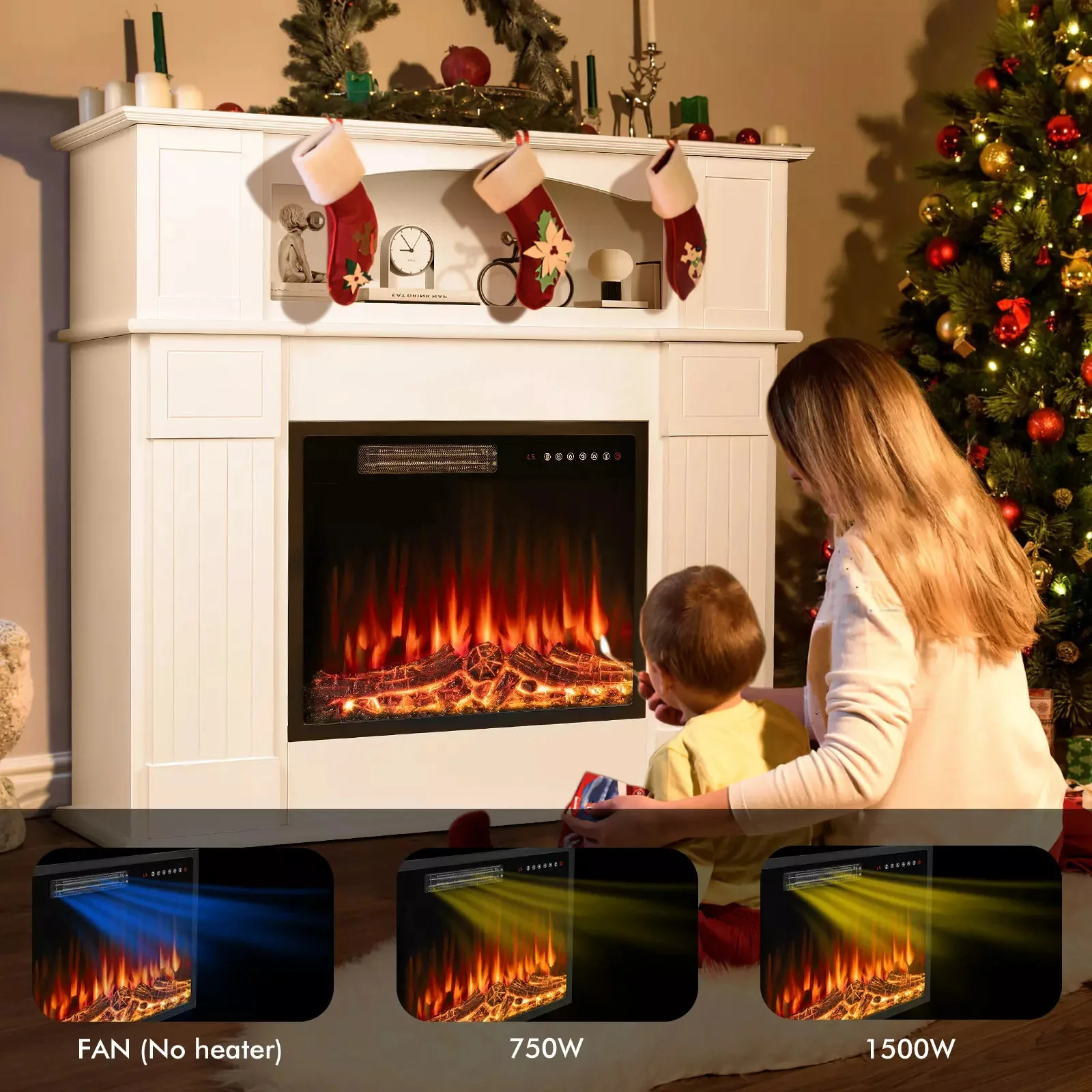Waleaf 43" Electric Fireplace with Mantel, 23 inch Electric Fireplace Insert - Image 2