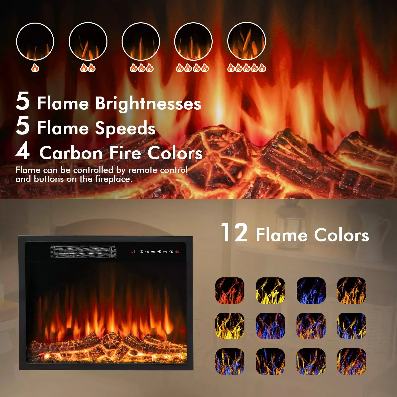 Waleaf 43" Electric Fireplace with Mantel, 23 inch Electric Fireplace Insert - Image 7