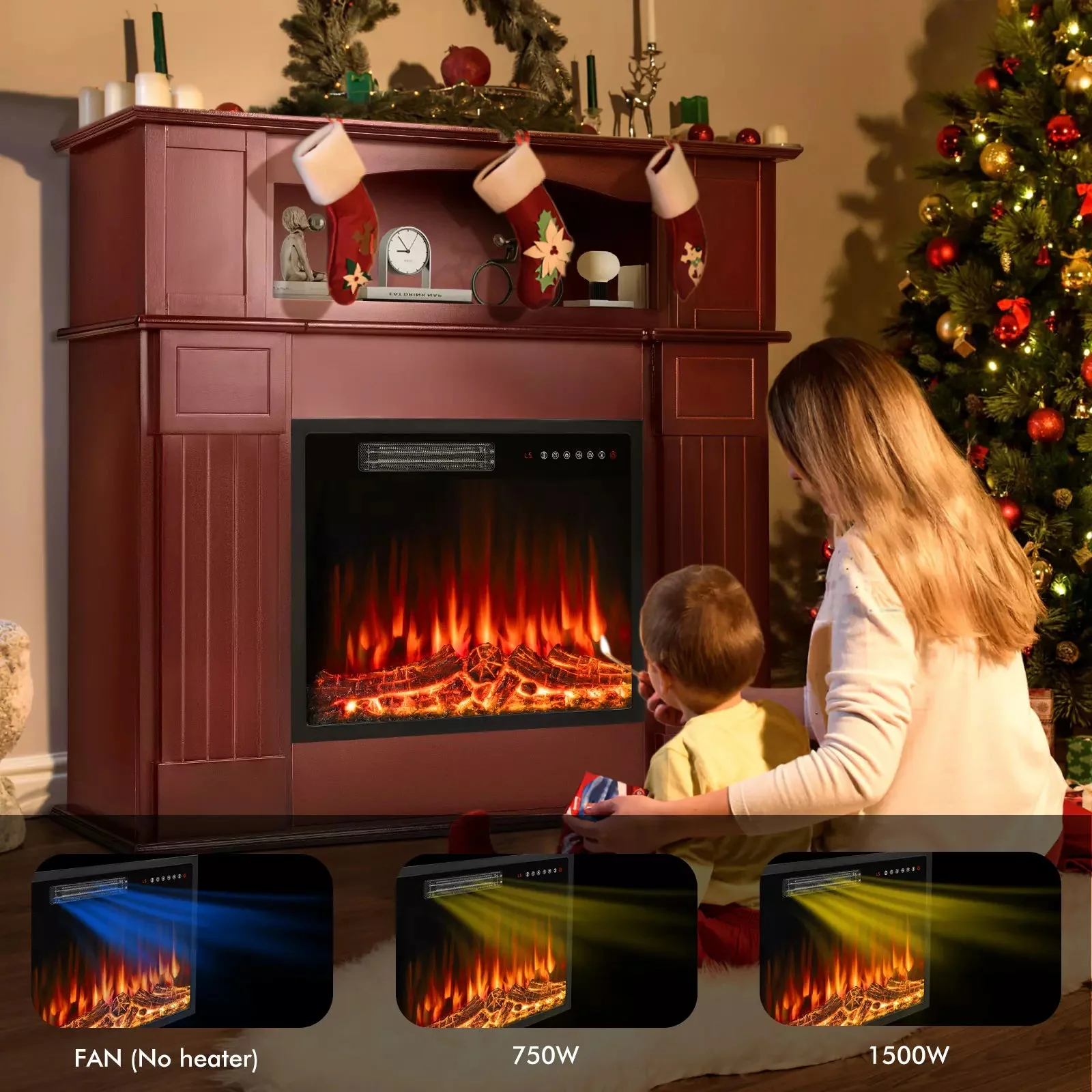 Waleaf 43" Electric Fireplace with Mantel, 23 inch Electric Fireplace Insert - Image 9