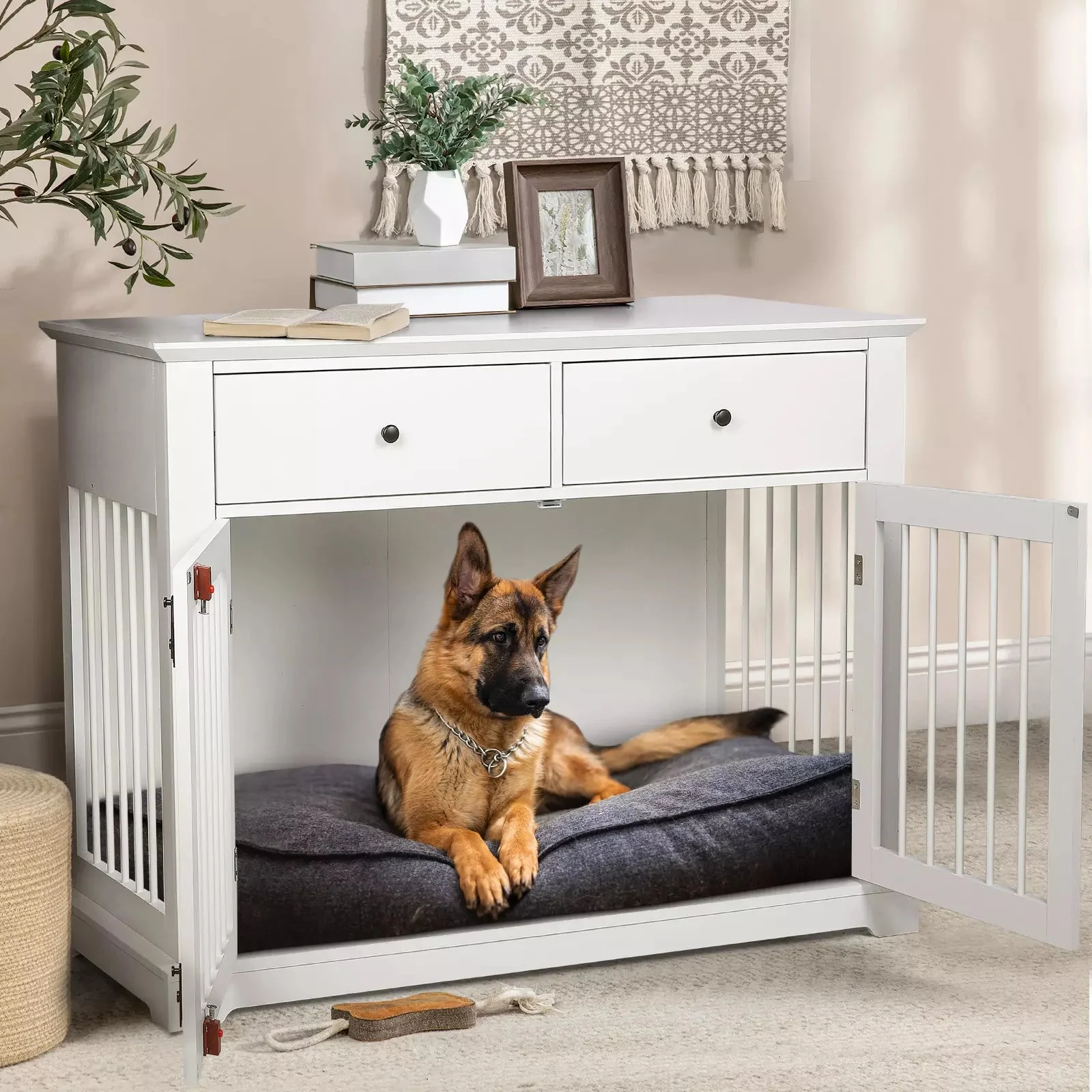 Waleaf 44 Inch Large Dog Crate Furniture, Wooden Dog Kennel End Table with Storage Drawers, Decorative Pet Cage Dog House Indoor for Dogs - Image 2
