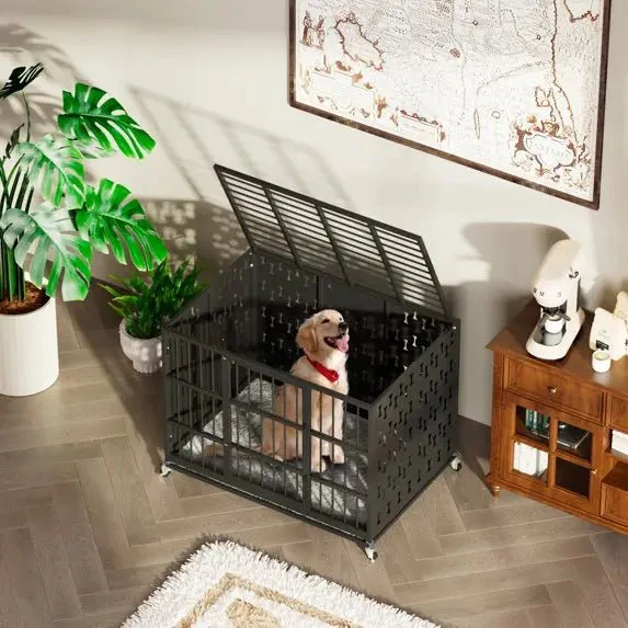 BOSSIN 48 inch Heavy Duty Indestructible Dog Crate,Chew Proof Prevent Escape ,High-anxiety Dog Kennel with Detachable Soft Cushion and Locking Wheels for Large Dogs - Image 2