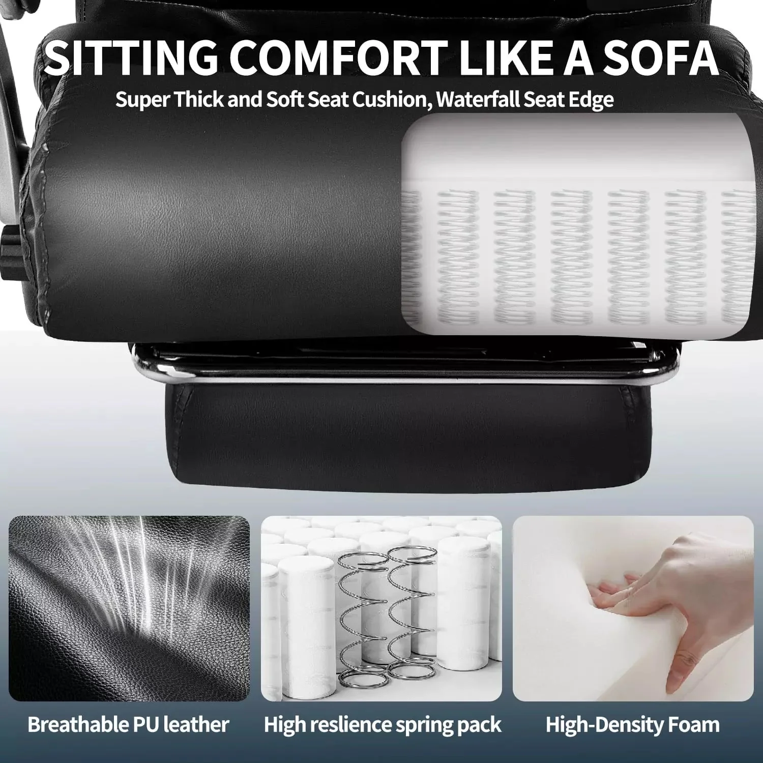 Waleaf 500lbs Big and Tall Office Chair with Adjustable Headrest for Adults, Computer Chair Home Office Desk Chair with Retractable Footrest for Home Office - Image 4