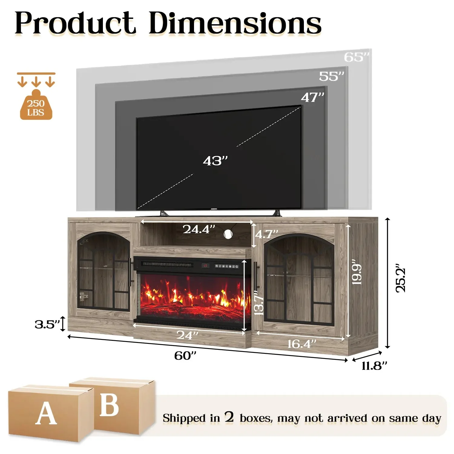 WALEAF 60'' Fireplace TV Stand,3 Sided Glass Media Entertainment Center Console Table for TVs up to 70'' with Storage Drawers & Cabinets with LED Flame and Lights for Living Room - Image 12