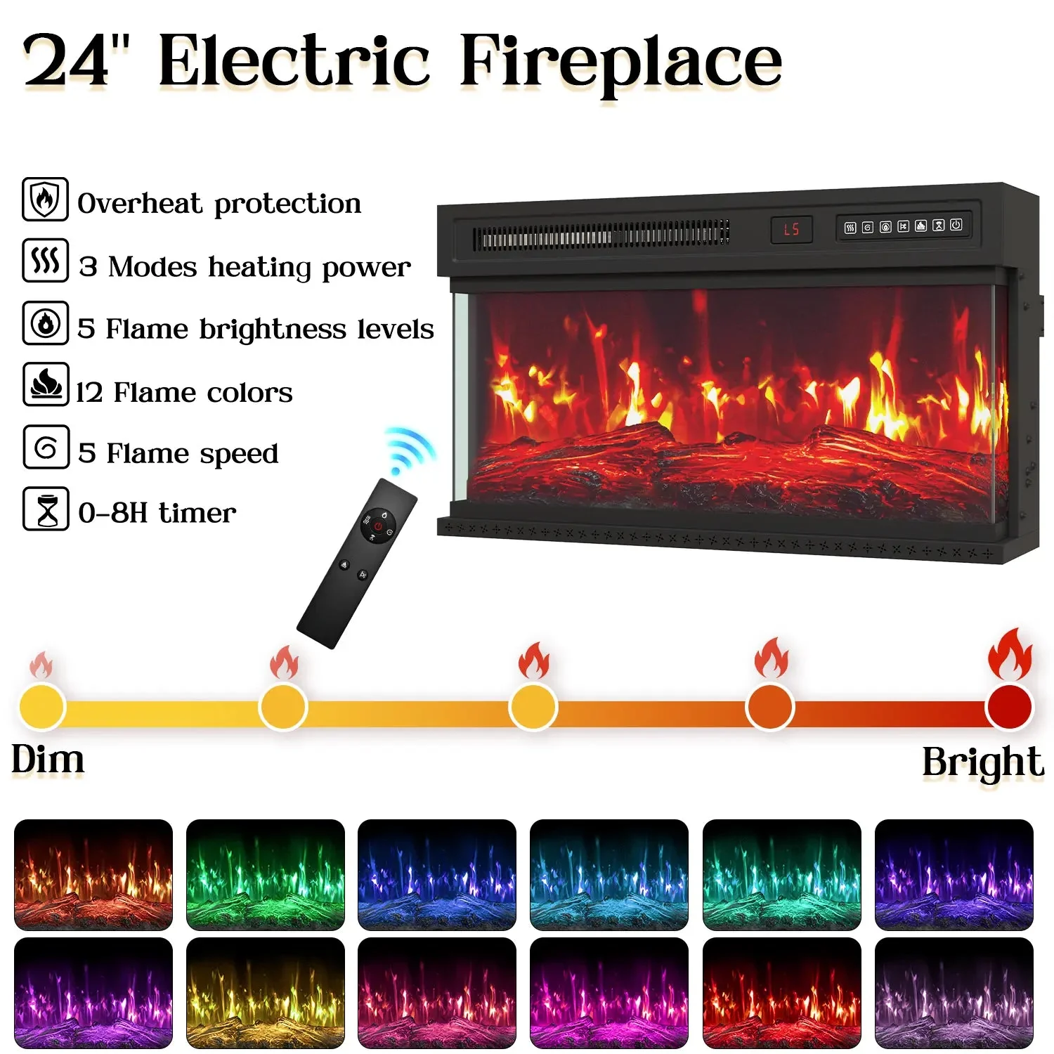 WALEAF 60'' Fireplace TV Stand,3 Sided Glass Media Entertainment Center Console Table for TVs up to 70'' with Storage Drawers & Cabinets with LED Flame and Lights for Living Room - Image 14