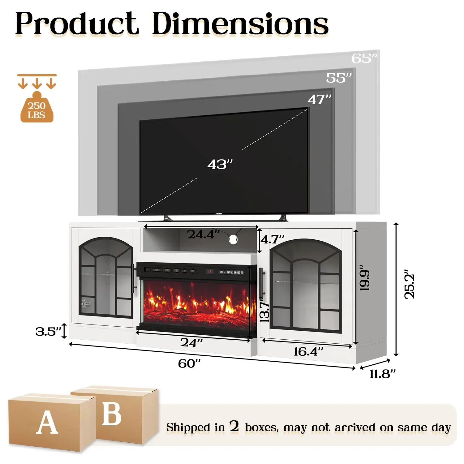 WALEAF 60'' Fireplace TV Stand,3 Sided Glass Media Entertainment Center Console Table for TVs up to 70'' with Storage Drawers & Cabinets with LED Flame and Lights for Living Room - Image 6