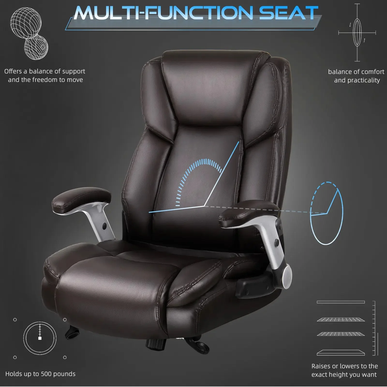 VITESSE 600lbs Large Heavy Duty Office Chair with Flip up Armrest, Big and Tall Office Chair - Image 10
