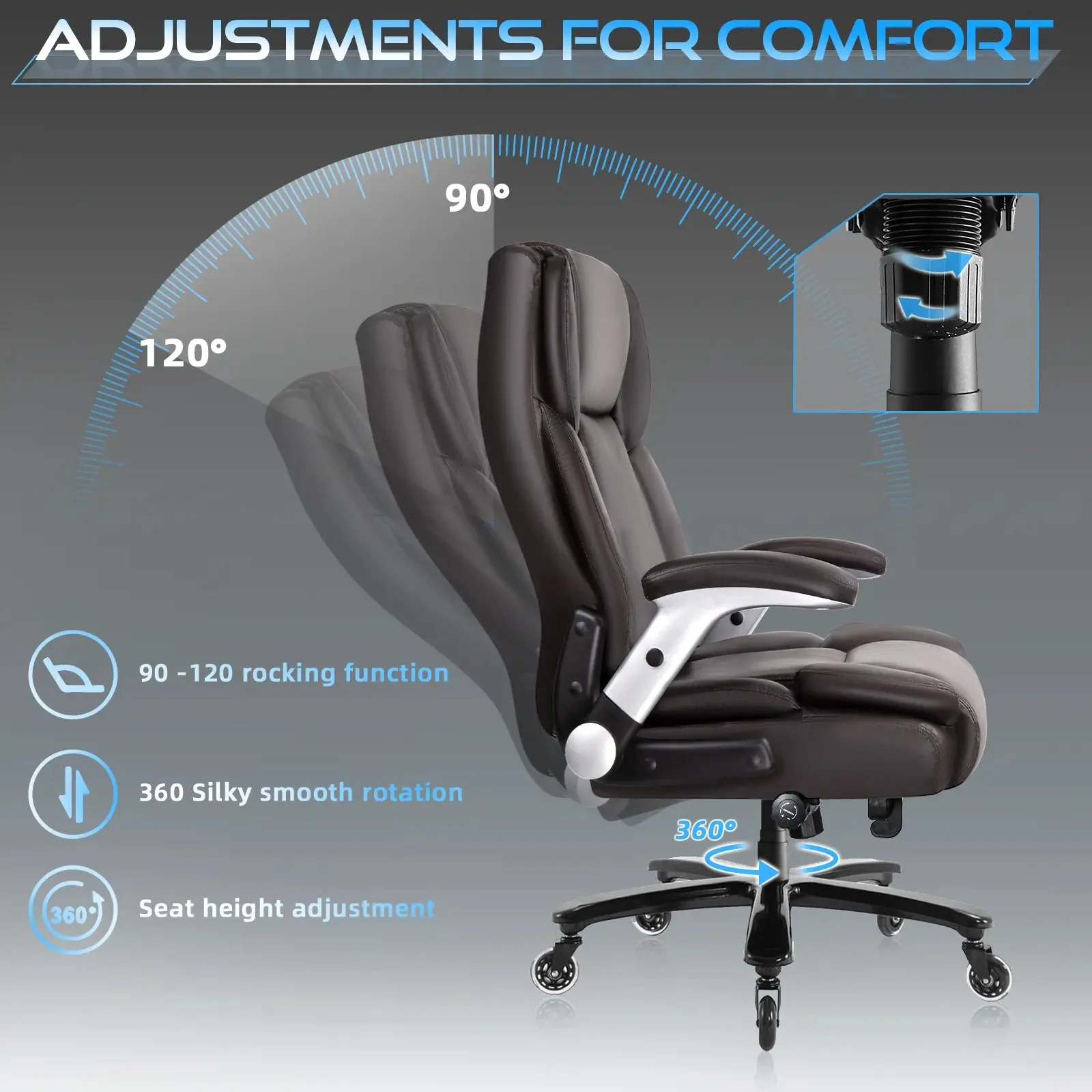 VITESSE 600lbs Large Heavy Duty Office Chair with Flip up Armrest, Big and Tall Office Chair - Image 13