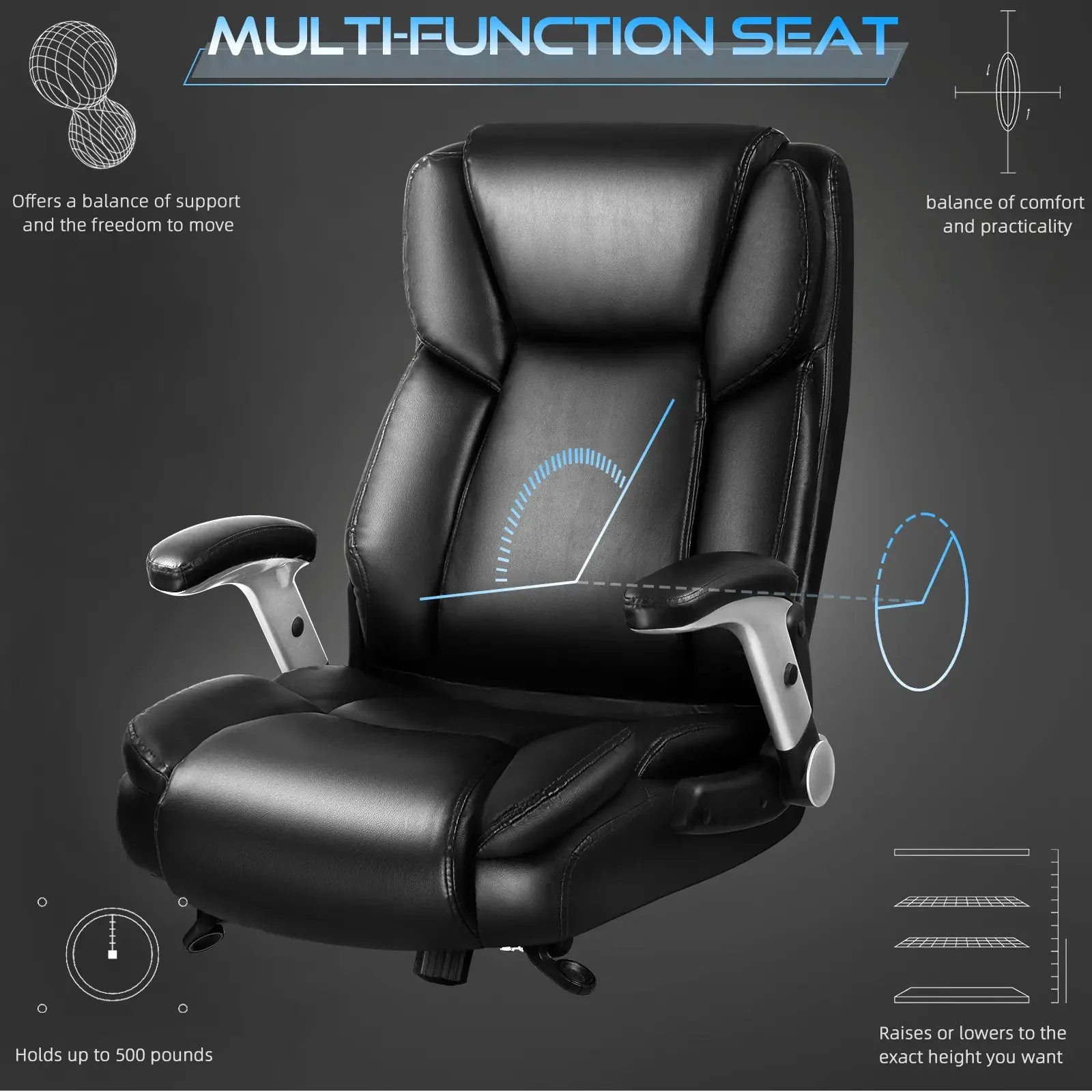 VITESSE 600lbs Large Heavy Duty Office Chair with Flip up Armrest, Big and Tall Office Chair - Image 4