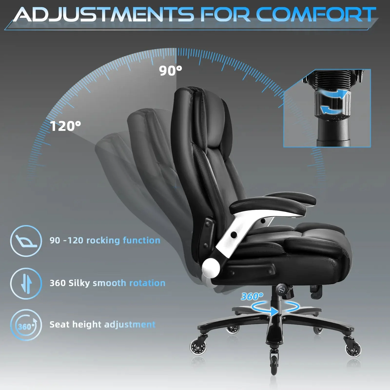 VITESSE 600lbs Large Heavy Duty Office Chair with Flip up Armrest, Big and Tall Office Chair - Image 5