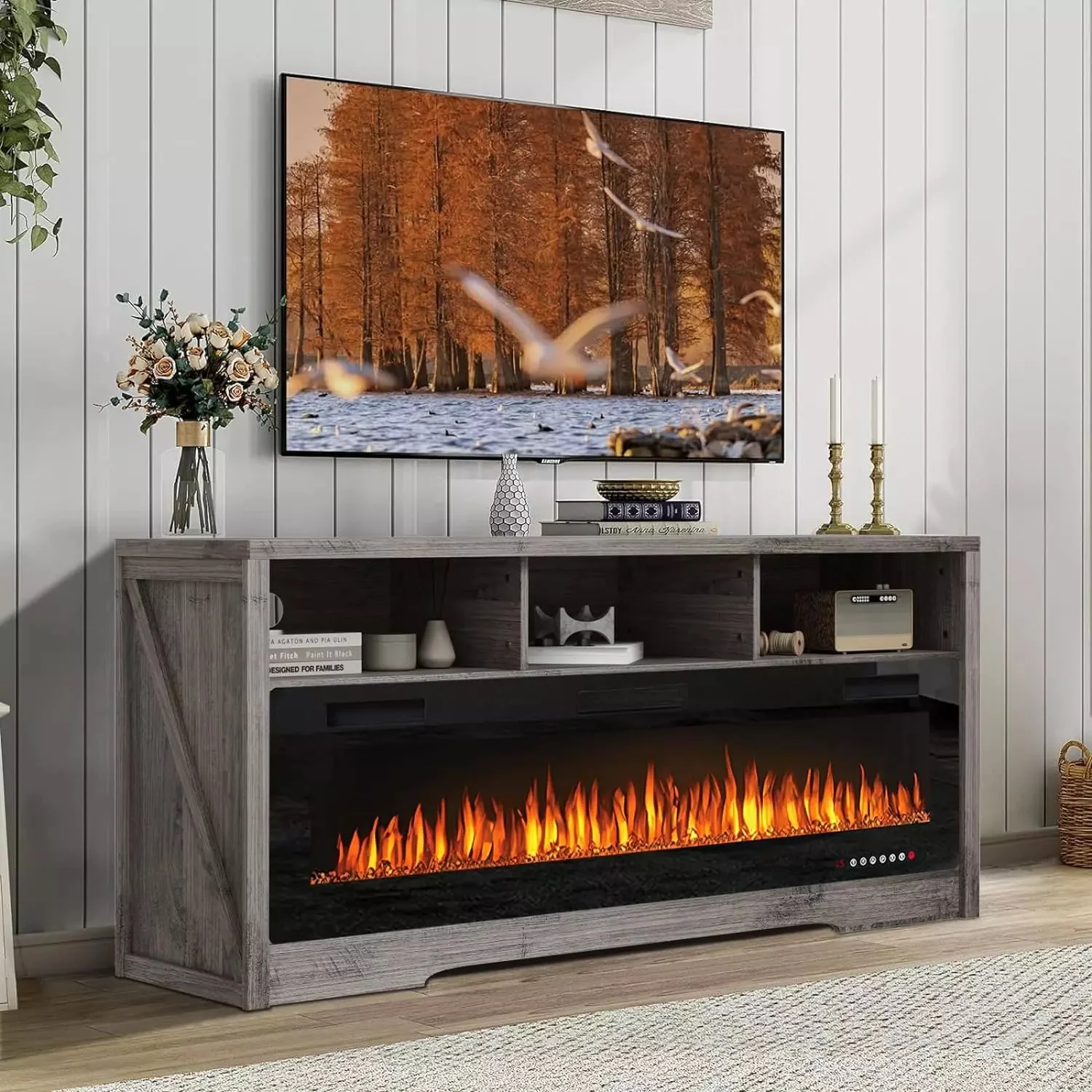 WALEAF 65 inches Fireplace TV Stand for TVs Up to 75" TV with 60" Electric Fireplace - Image 12