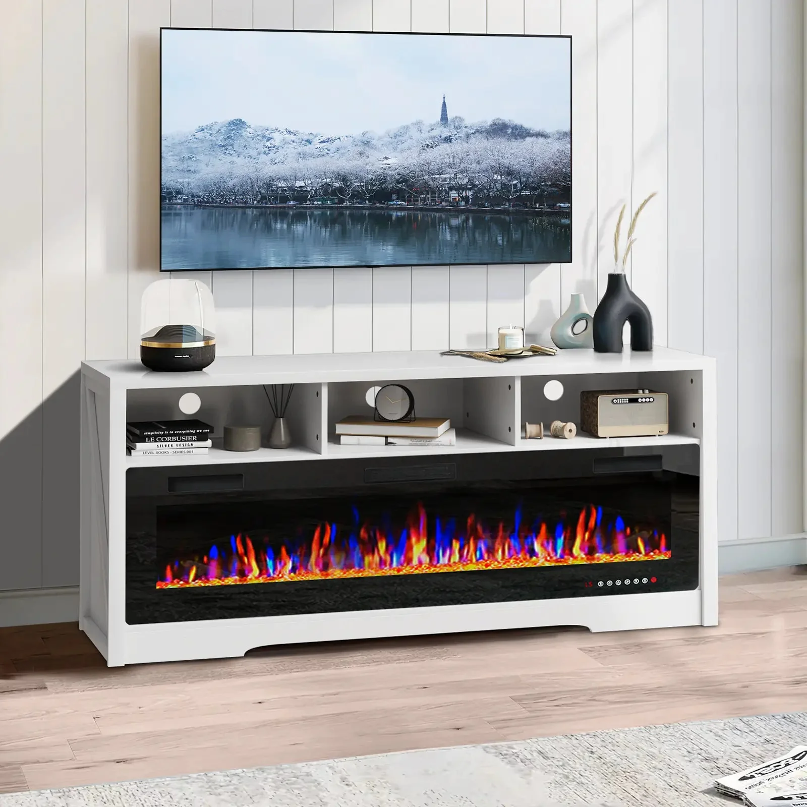 WALEAF 65 inches Fireplace TV Stand for TVs Up to 75" TV with 60" Electric Fireplace - Image 15