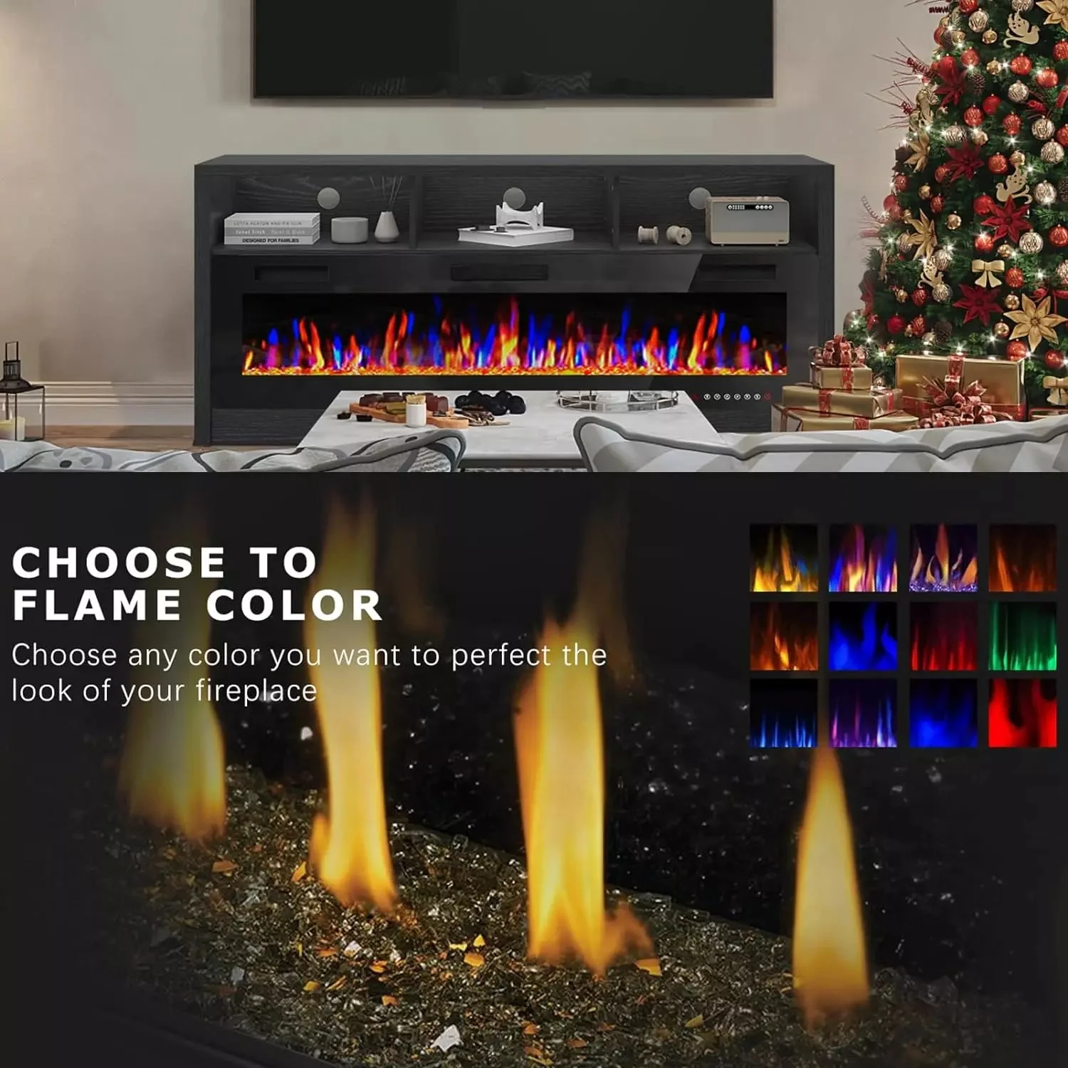 WALEAF 65 inches Fireplace TV Stand for TVs Up to 75" TV with 60" Electric Fireplace - Image 2