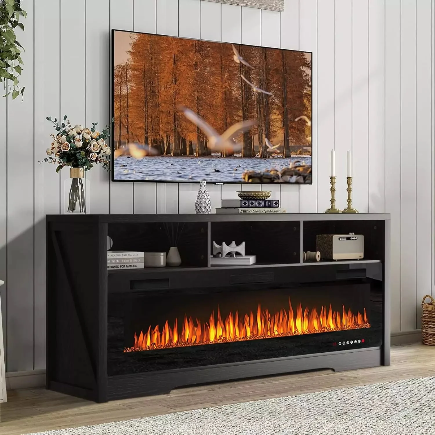 WALEAF 65 inches Fireplace TV Stand for TVs Up to 75" TV with 60" Electric Fireplace - Image 5