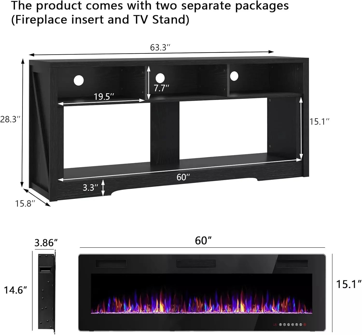 WALEAF 65 inches Fireplace TV Stand for TVs Up to 75" TV with 60" Electric Fireplace - Image 7