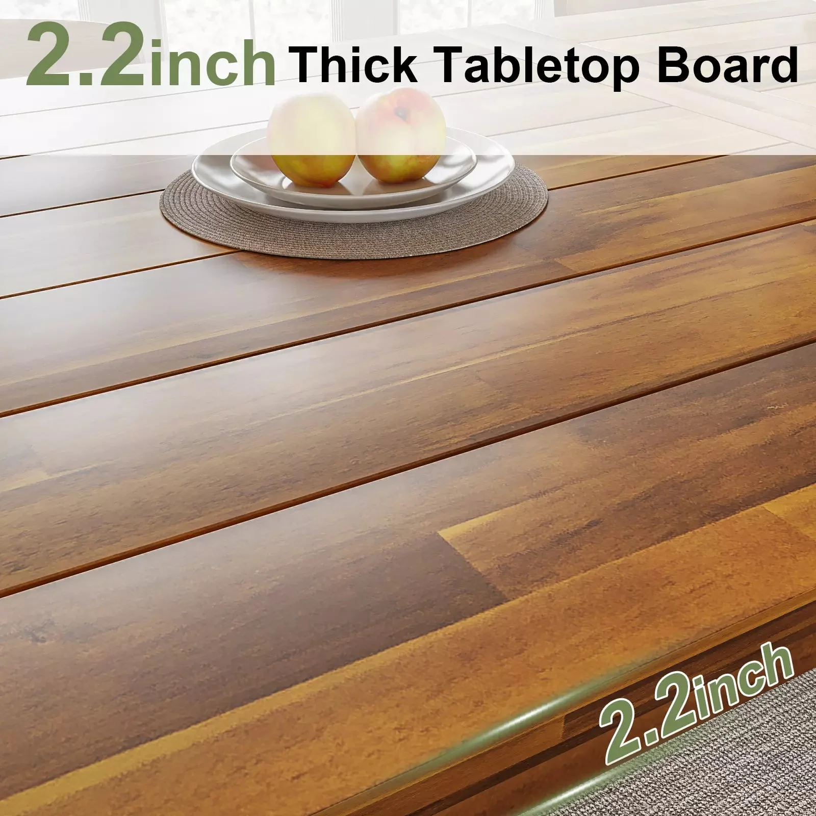 Waleaf 69" Acacia Wood Dining Table Set for 6-8 Person, Natural Stained Indoor Outdoor Kitchen Table with Iron Legs - Image 5