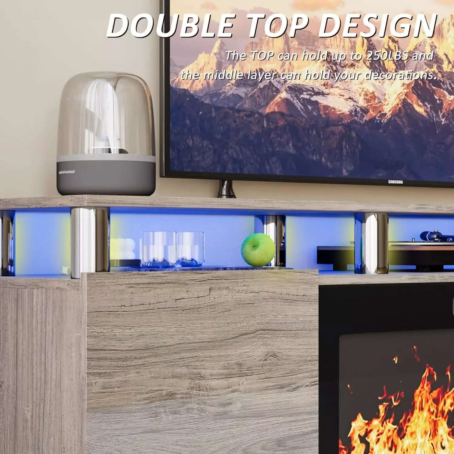 WALEAF 70 Inches Fireplace TV Stand for TVs up to 80 Inches Console - Image 13