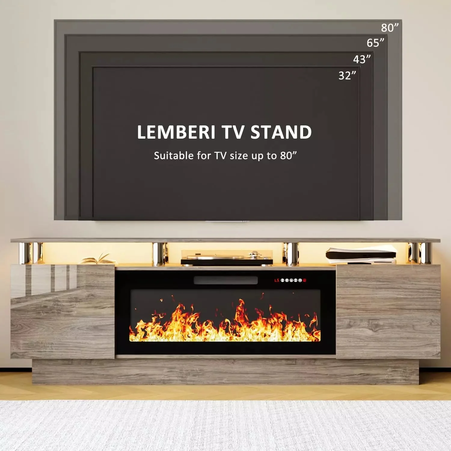 WALEAF 70 Inches Fireplace TV Stand for TVs up to 80 Inches Console - Image 14