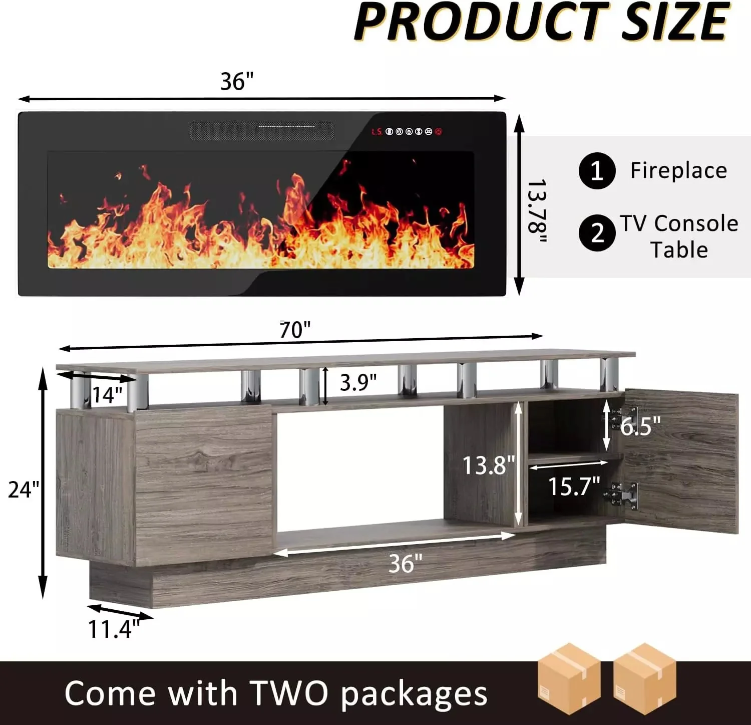 WALEAF 70 Inches Fireplace TV Stand for TVs up to 80 Inches Console - Image 15
