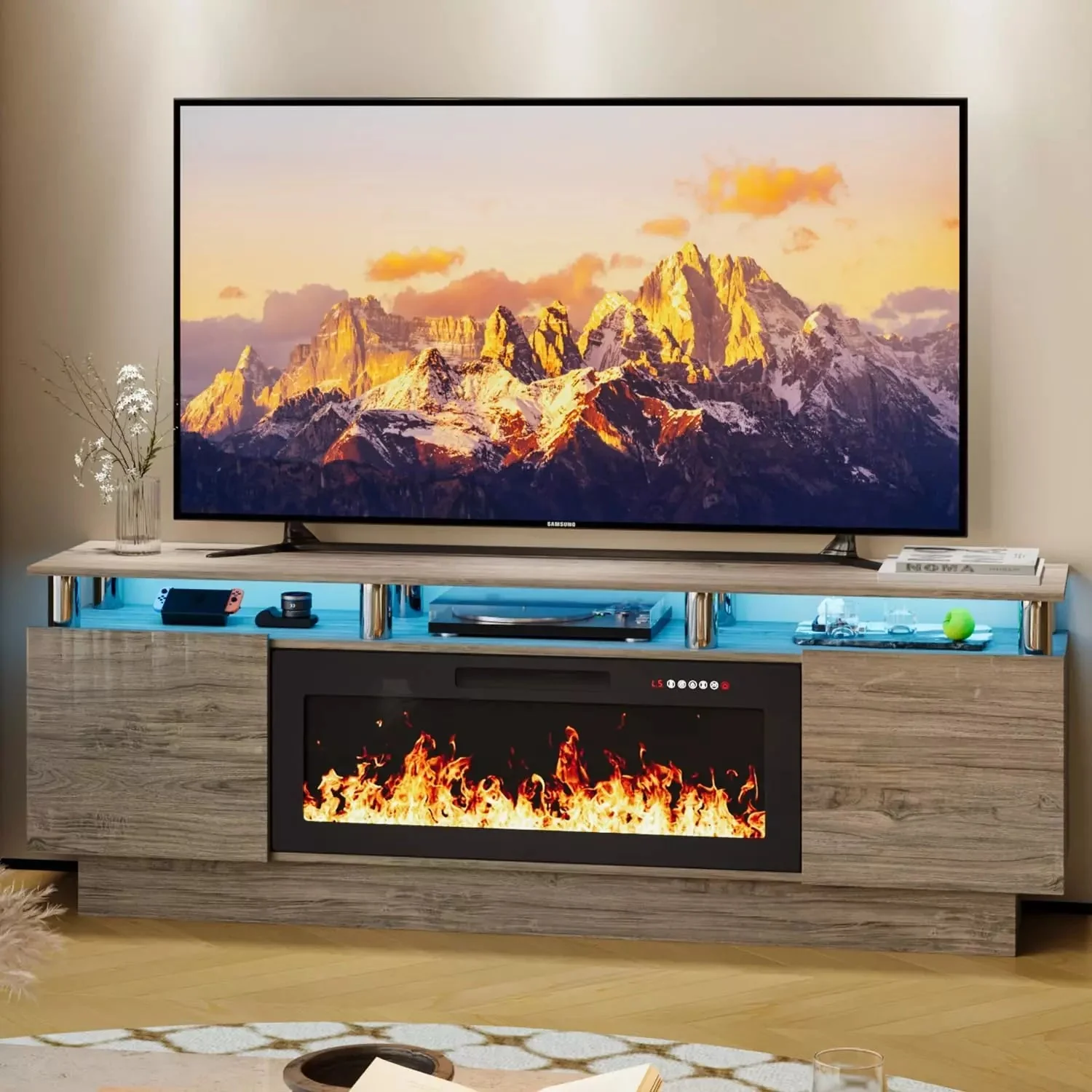 WALEAF 70 Inches Fireplace TV Stand for TVs up to 80 Inches Console - Image 16